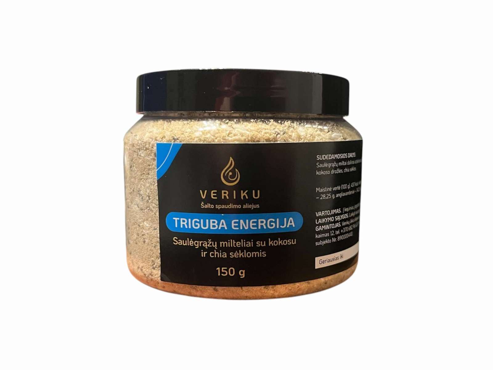 „Triguba energija” saulėgrąžų milteliai su kokoso drožlėmis ir chia sėklomis 150g