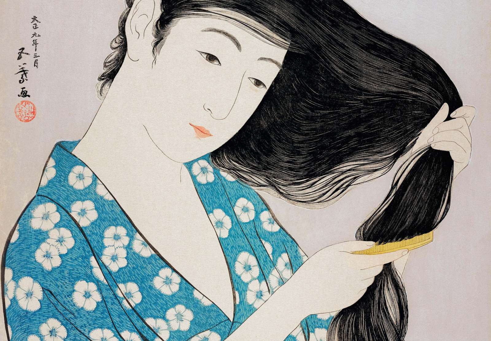 Reprodukcija „Besišukuojanti moteris“, Goyō Hashiguchi
