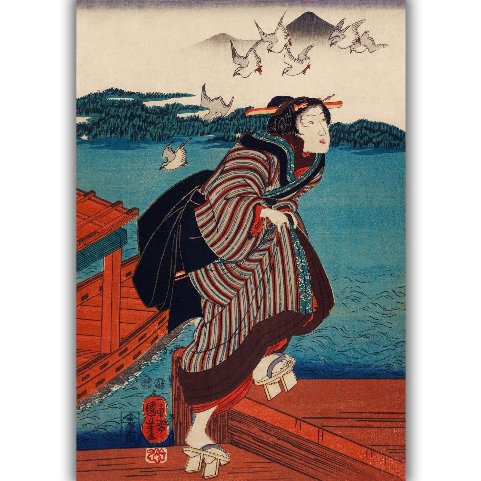 Reprodukcija „Jauna moteris Sanbashi mieste“, Utagawa Kuniyoshi