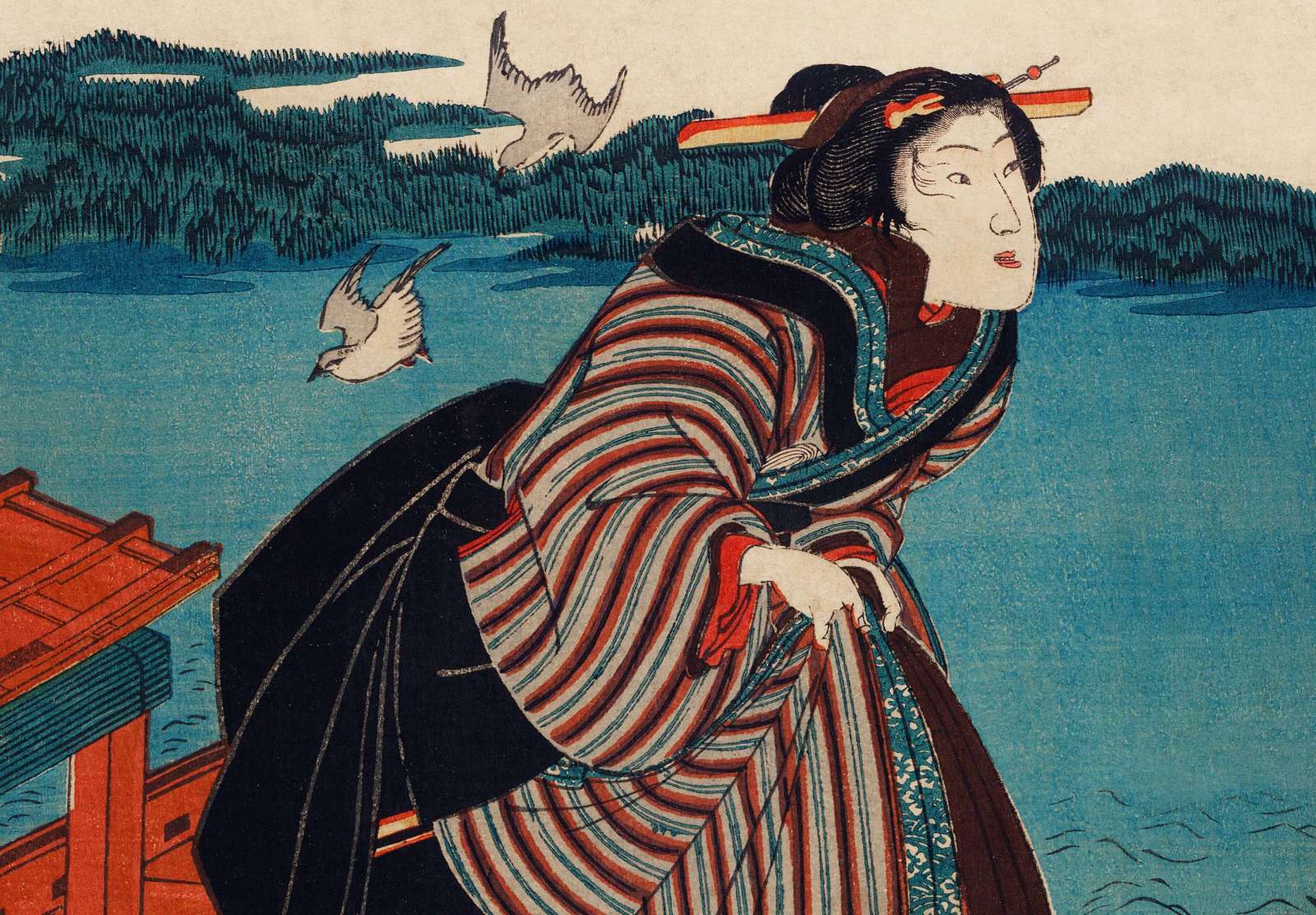 Reprodukcija „Jauna moteris Sanbashi mieste“, Utagawa Kuniyoshi