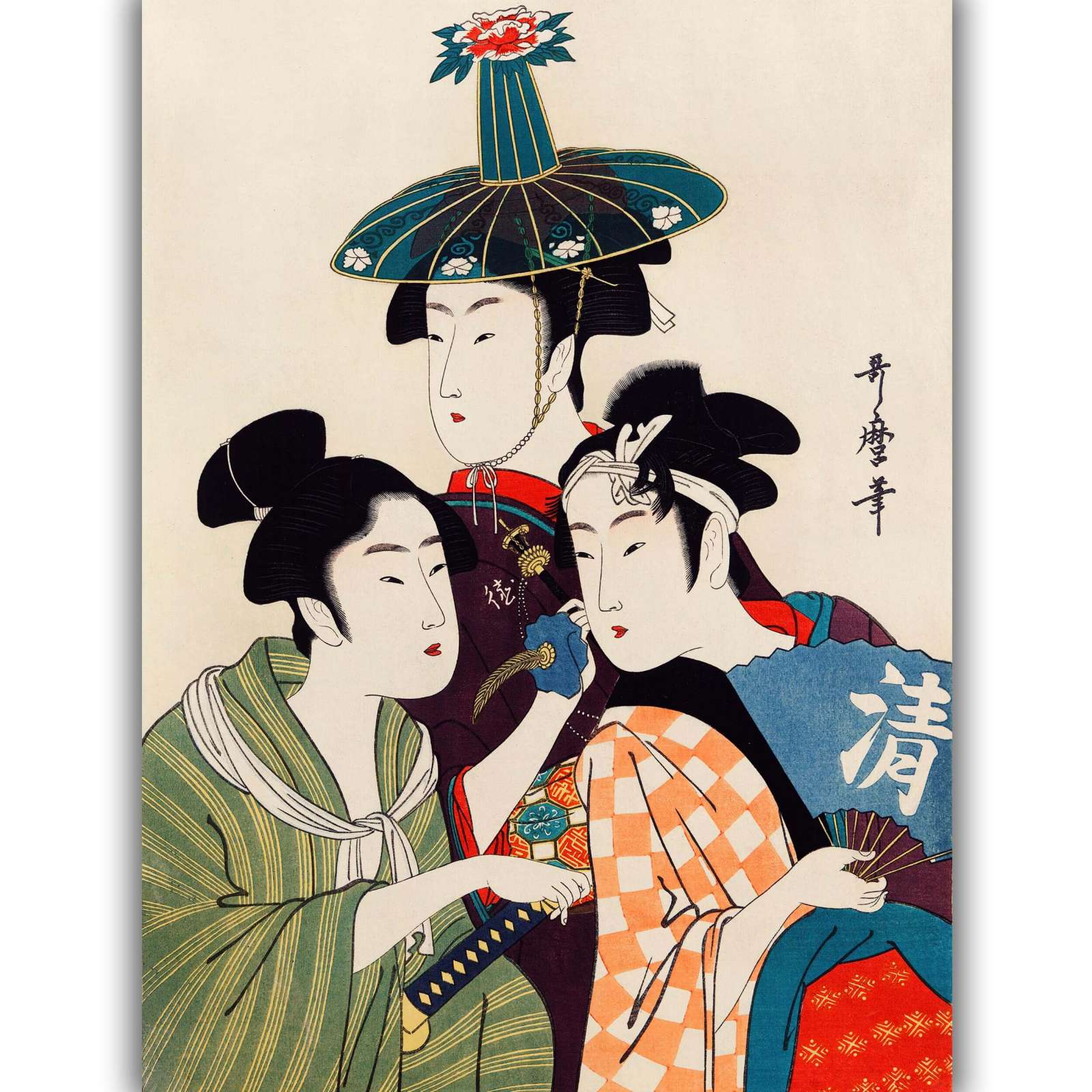 Reprodukcija „Trys jauni vyrai“, Utamaro Kitagawa