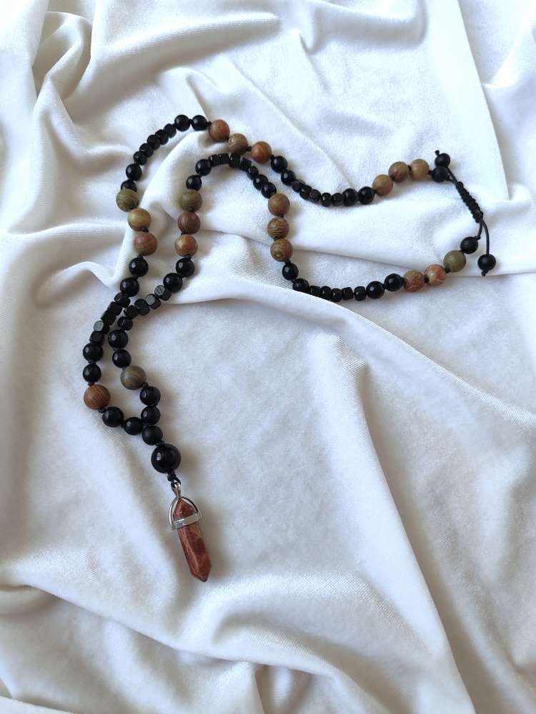 Vyriškas margo jaspio ir onikso vėrinys