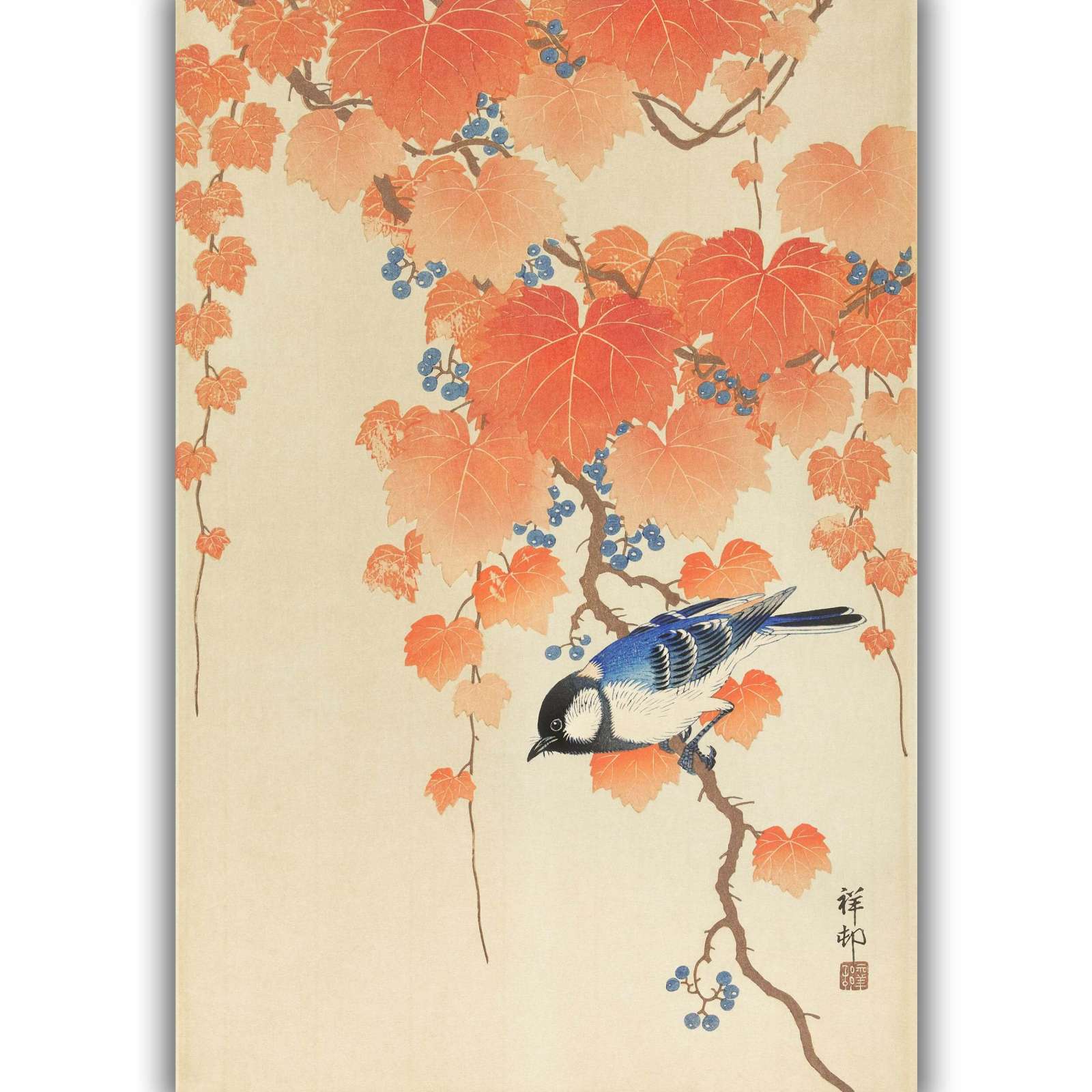 Reprodukcija „Didžioji zylė ant šakelės“, Ohara Koson