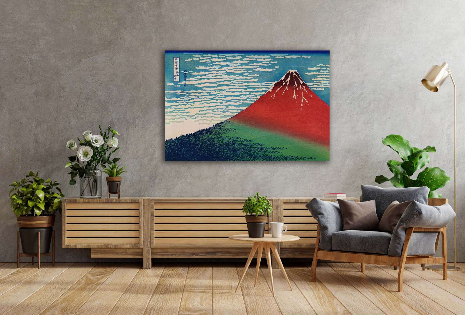 Reprodukcija „Lengvas vėjas, giedras rytas“, Katsushika Hokusai