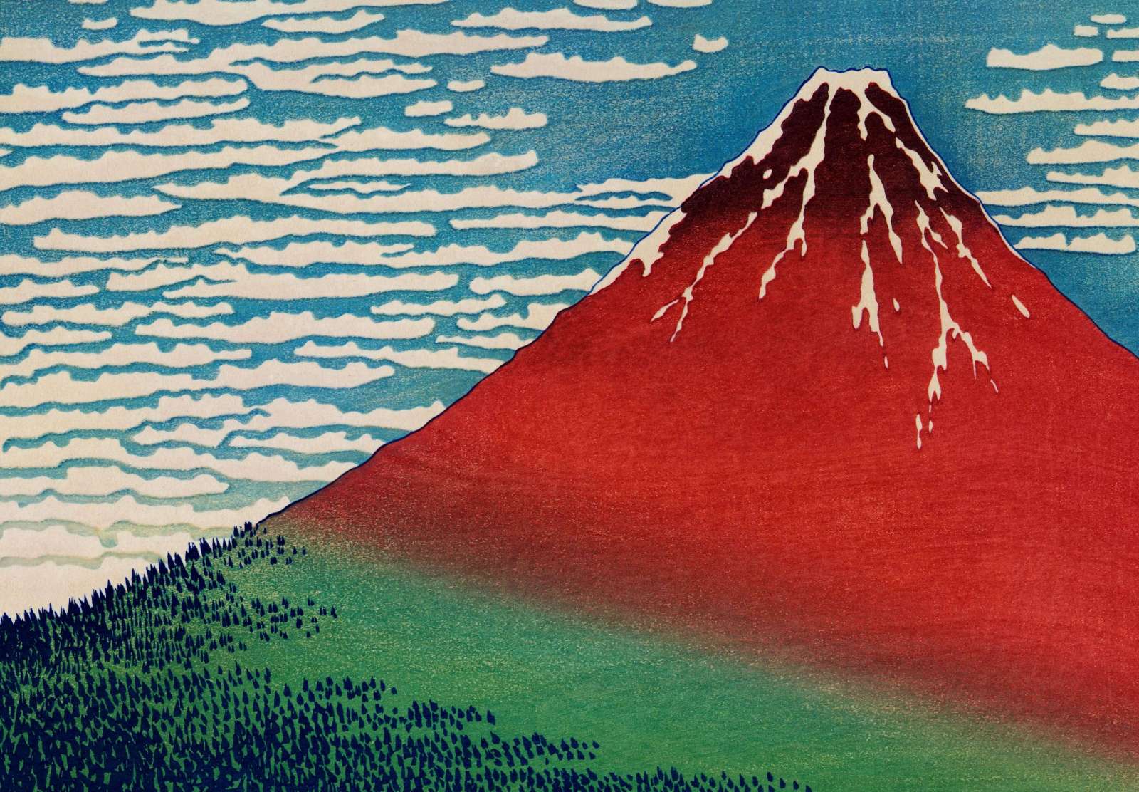 Reprodukcija „Lengvas vėjas, giedras rytas“, Katsushika Hokusai