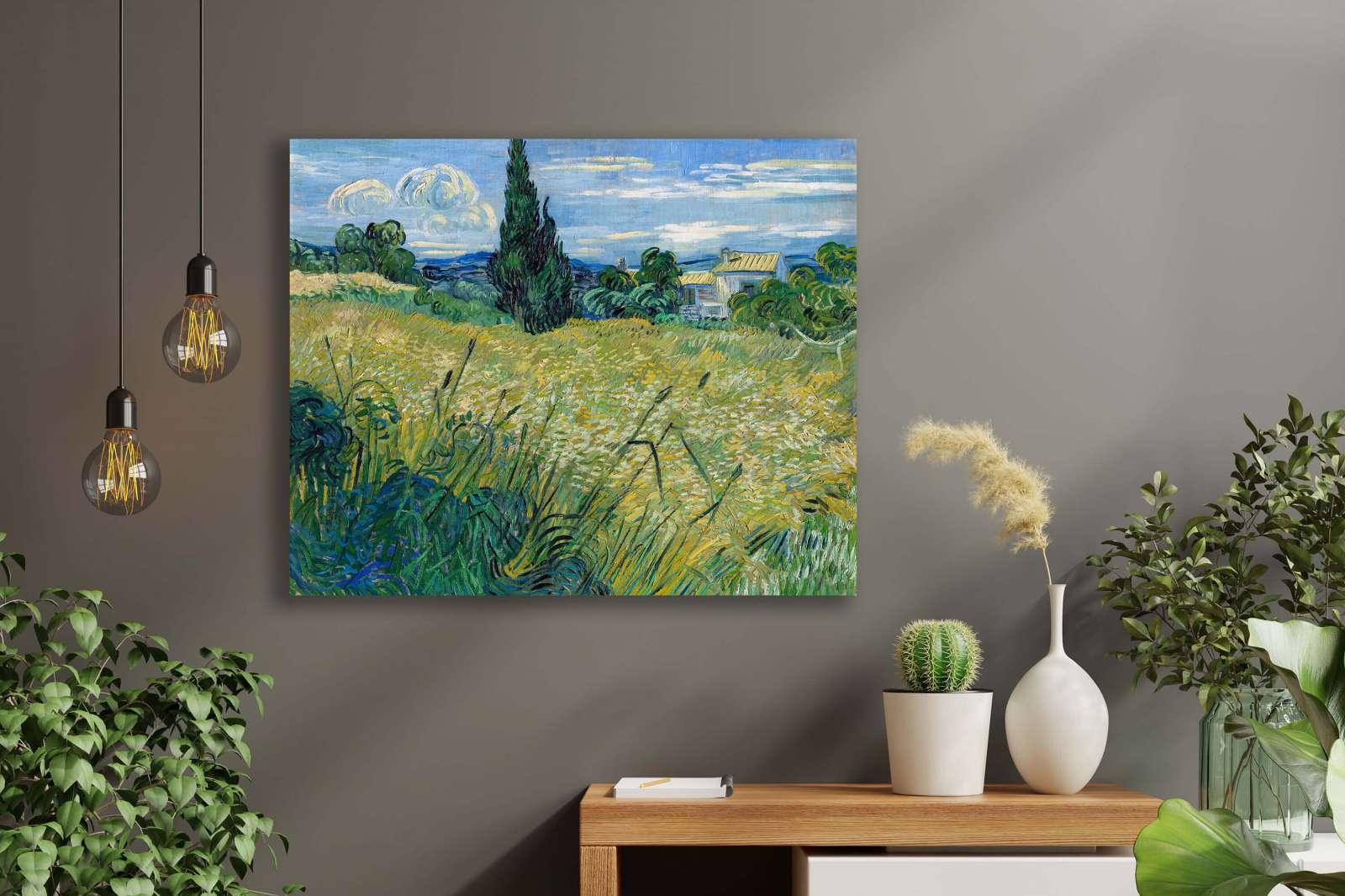 Reprodukcija „Žalias kviečių laukas su kiparisais“, Vincent van Gogh (1889)