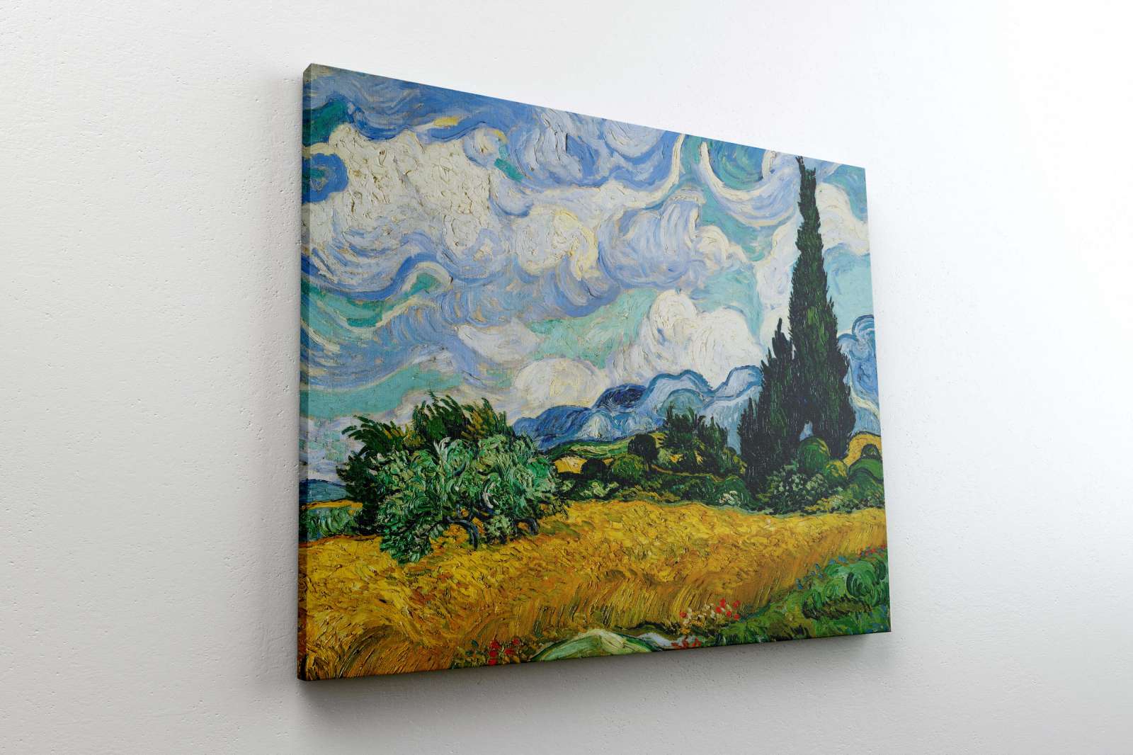 Reprodukcija „Kviečių laukas su kiparisais“, Vincent van Gogh (1889)