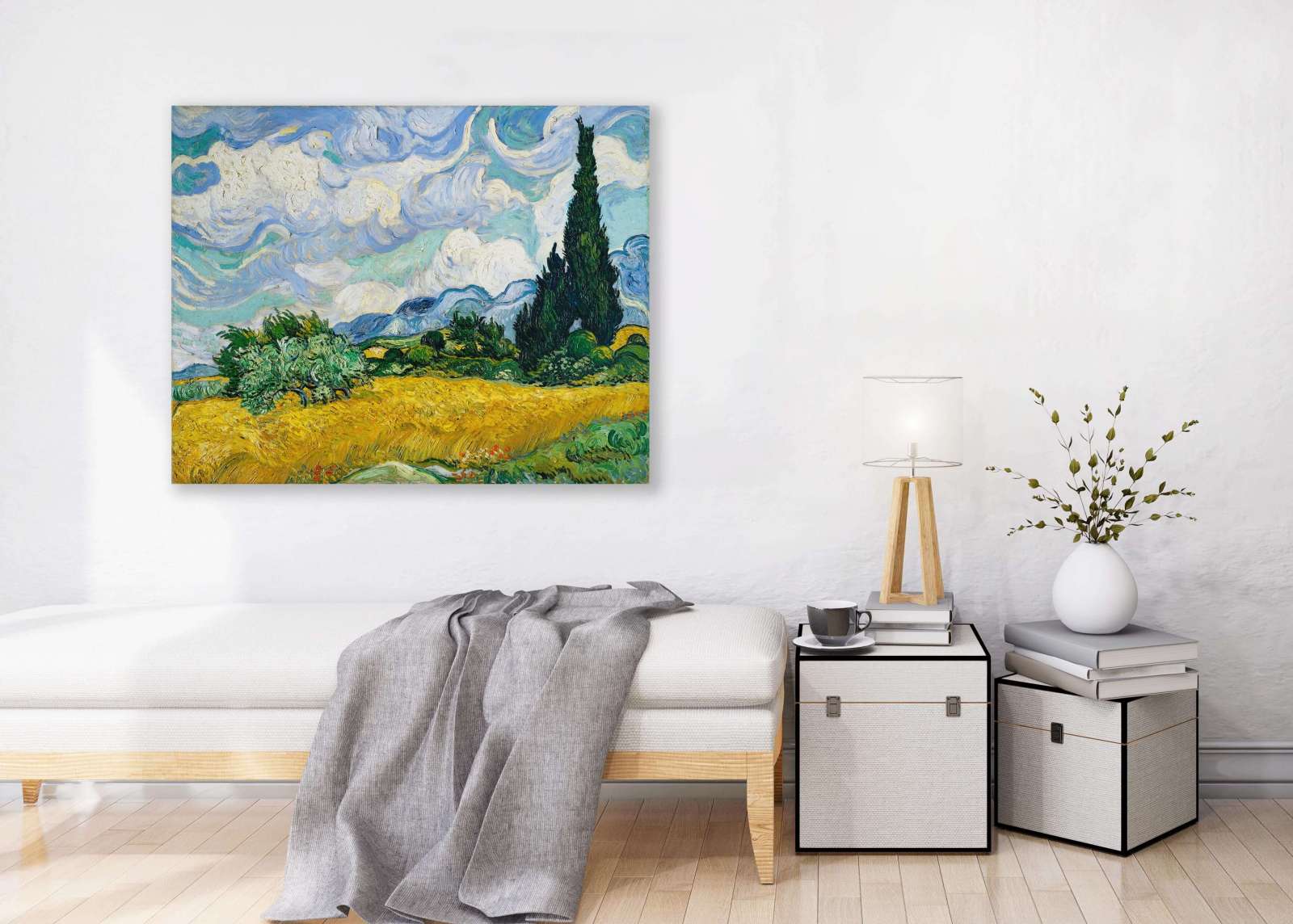 Reprodukcija „Kviečių laukas su kiparisais“, Vincent van Gogh (1889)