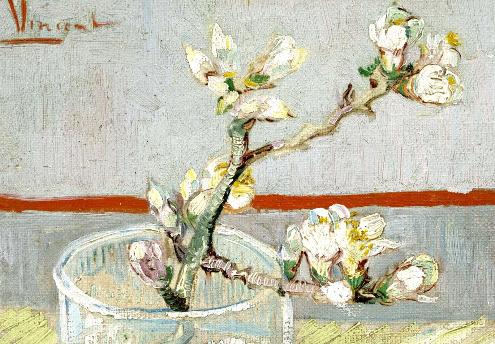 Reprodukcija „Žydinti migdolo šakelė stiklinėje“, Vincent van Gogh (1888)