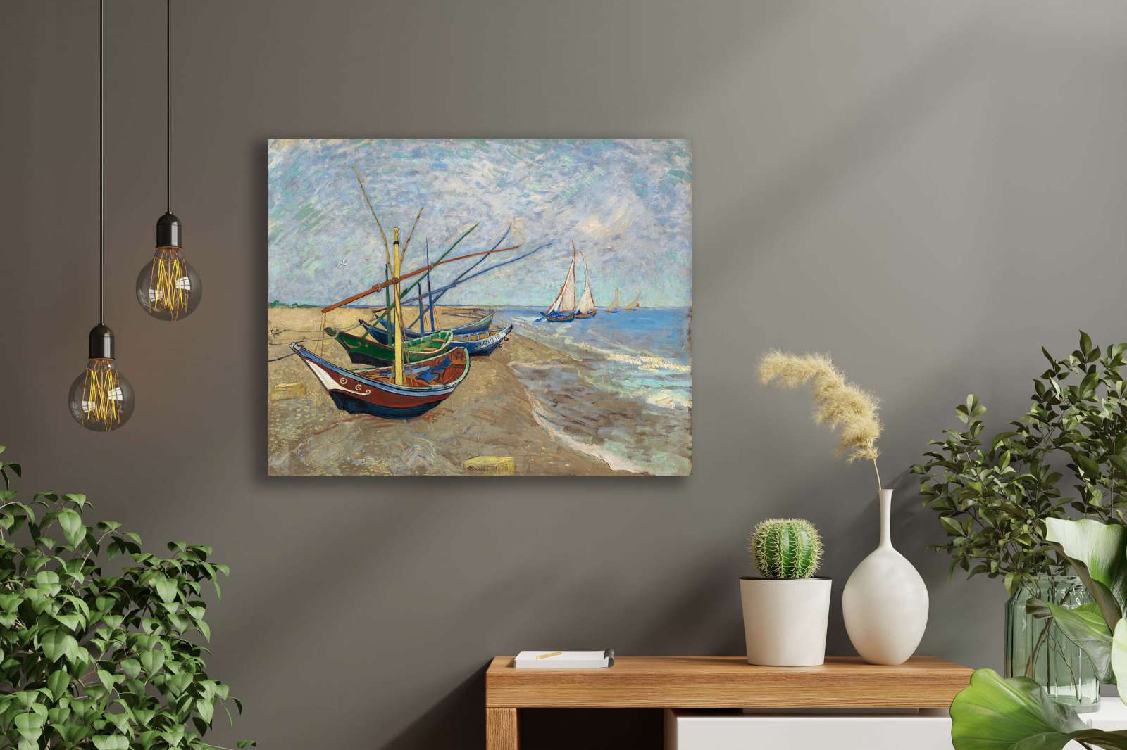 Reprodukcija „Žvejybos laiveliai paplūdimyje“, Vincent van Gogh (1888)