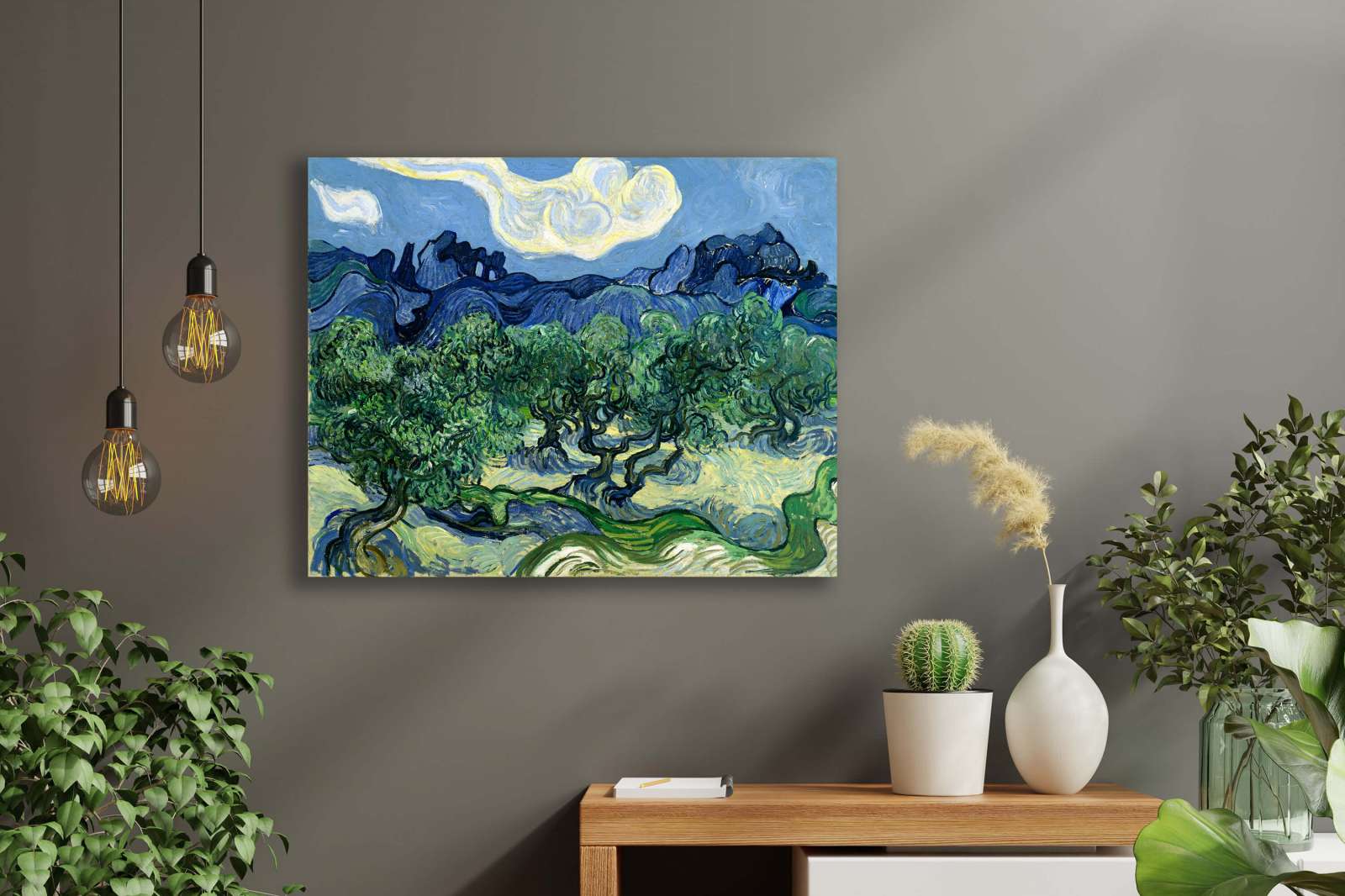 Reprodukcija „Alyvmedžiai Alpėse“, Vincent van Gogh (1889)