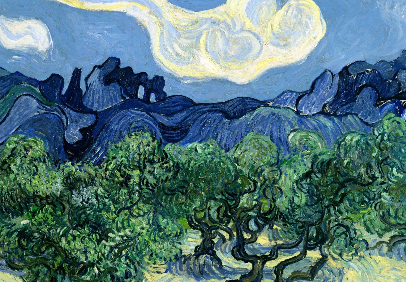 Reprodukcija „Alyvmedžiai Alpėse“, Vincent van Gogh (1889)