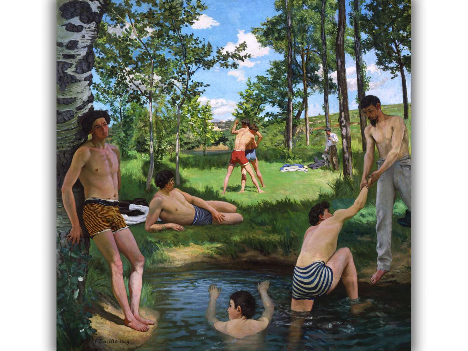 Reprodukcija „Vasaros scena“, Frédéric Bazille (1869)