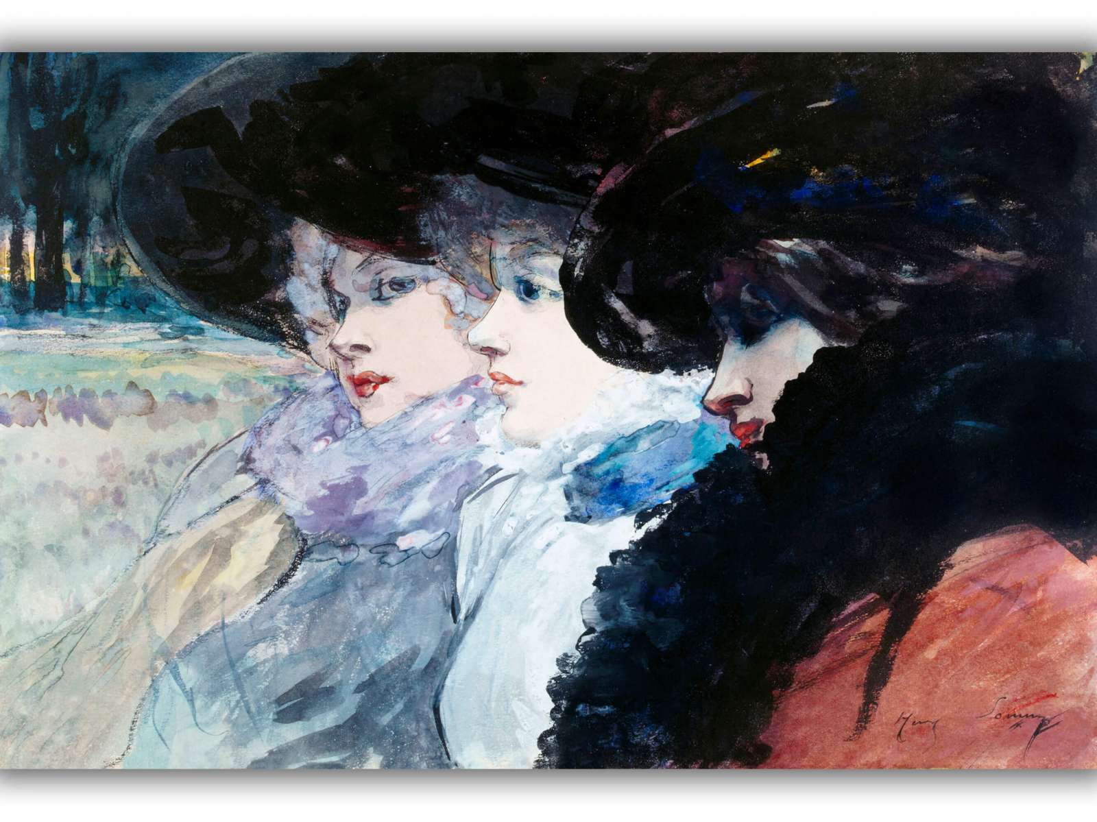 Reprodukcija „Trys moterys profiliu“, Henry Somm (1900)