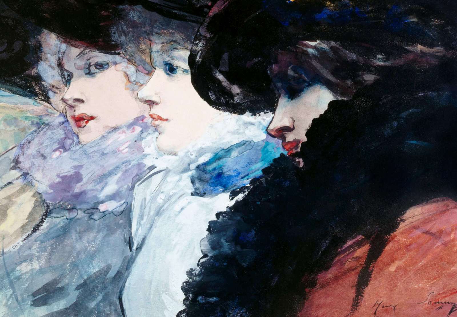 Reprodukcija „Trys moterys profiliu“, Henry Somm (1900)