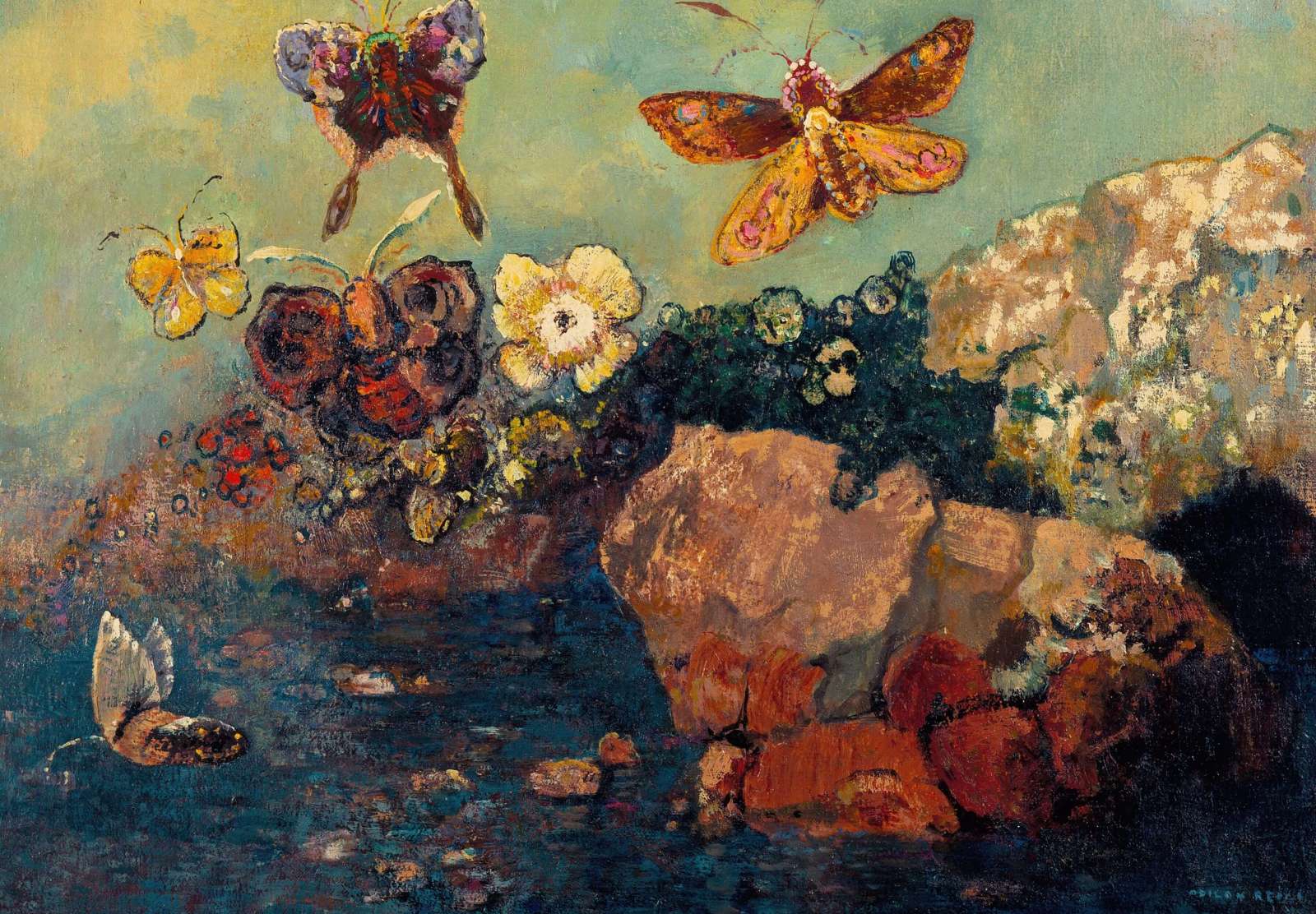 Reprodukcija „Drugeliai“, Odilon Redon (1910)