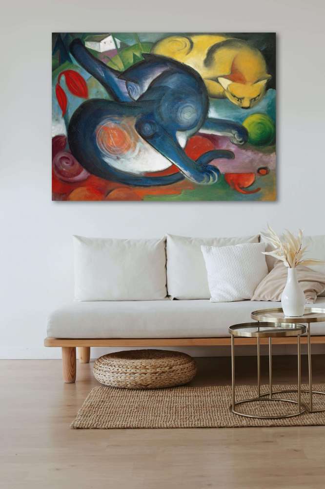 Reprodukcija „Dvi katės, mėlyna ir geltona“, Franz Marc