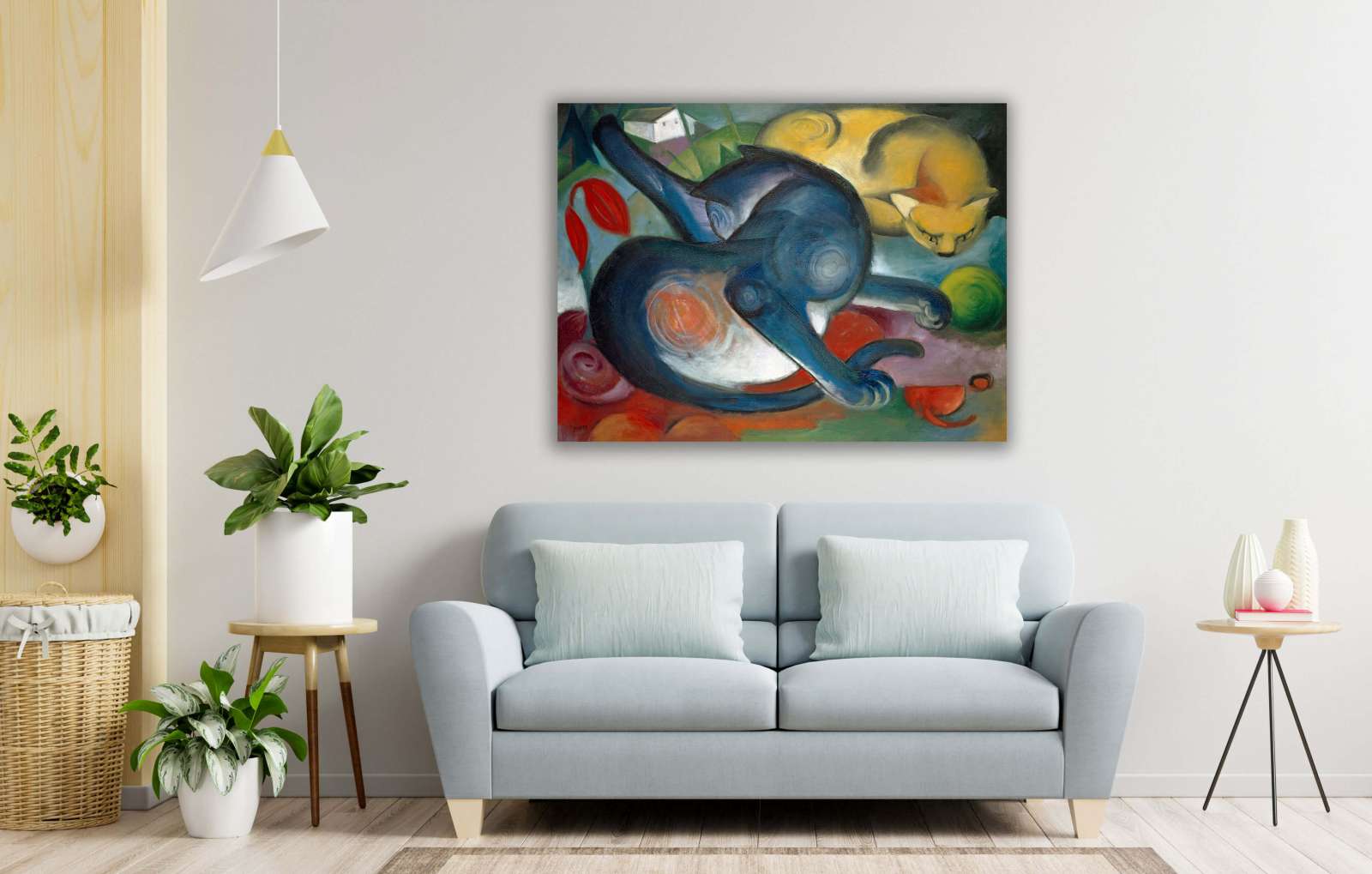 Reprodukcija „Dvi katės, mėlyna ir geltona“, Franz Marc