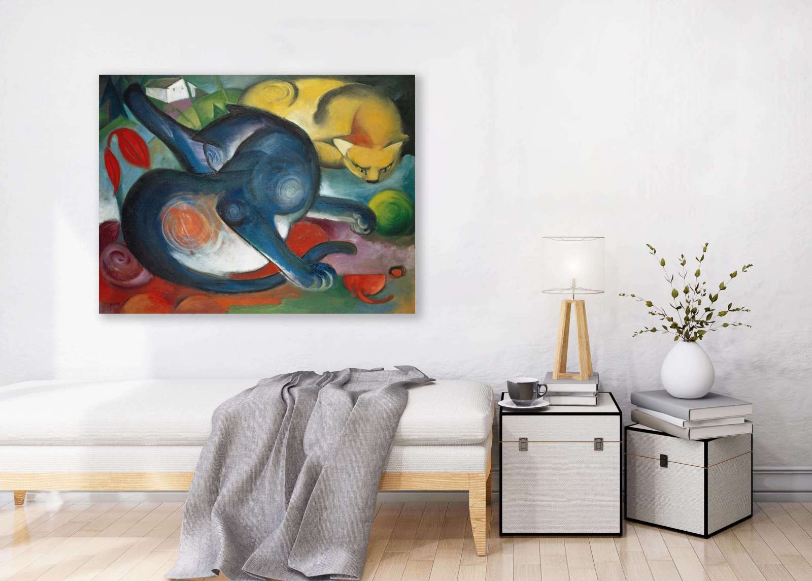 Reprodukcija „Dvi katės, mėlyna ir geltona“, Franz Marc