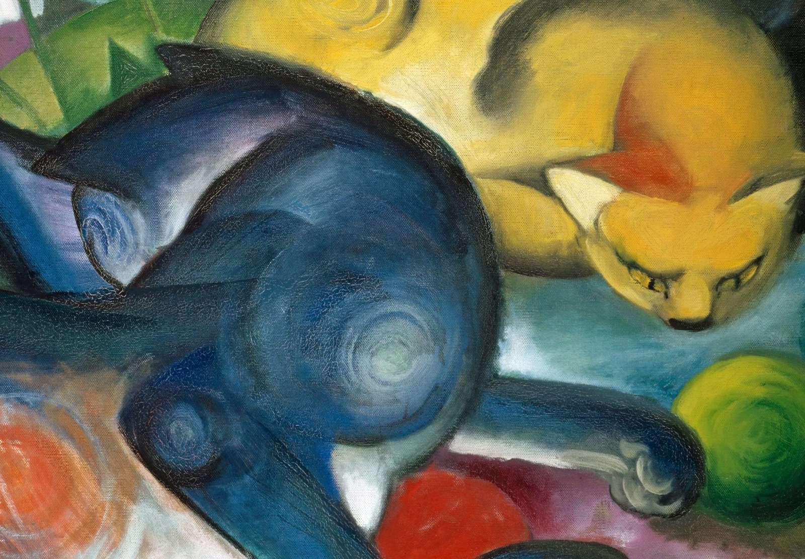 Reprodukcija „Dvi katės, mėlyna ir geltona“, Franz Marc