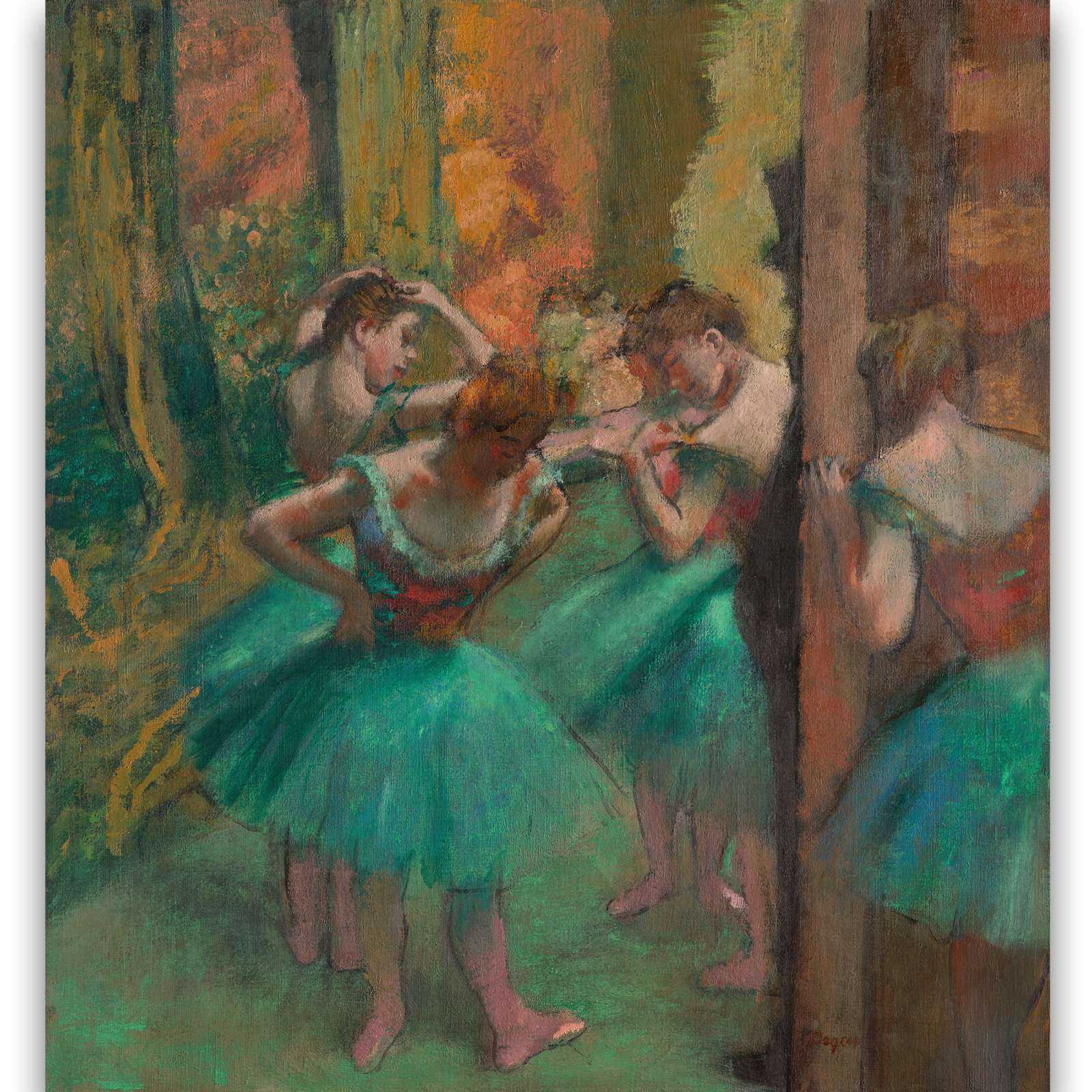 Reprodukcija „Šokėjos rausvai žaliomis suknelėmis“, Edgar Degas (1890)