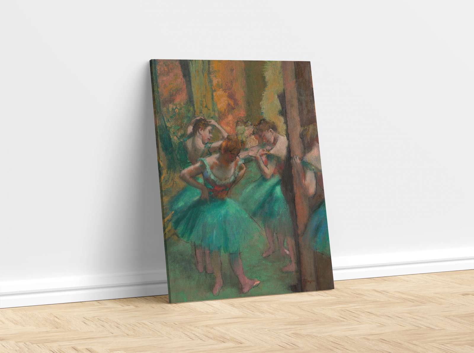 Reprodukcija „Šokėjos rausvai žaliomis suknelėmis“, Edgar Degas (1890)