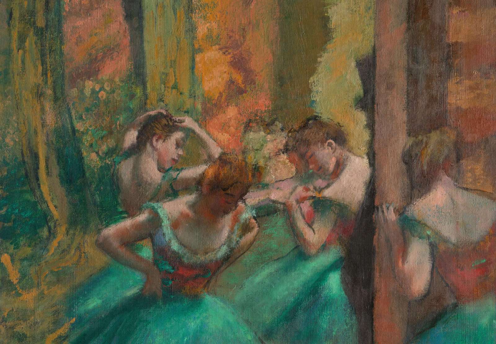 Reprodukcija „Šokėjos rausvai žaliomis suknelėmis“, Edgar Degas (1890)