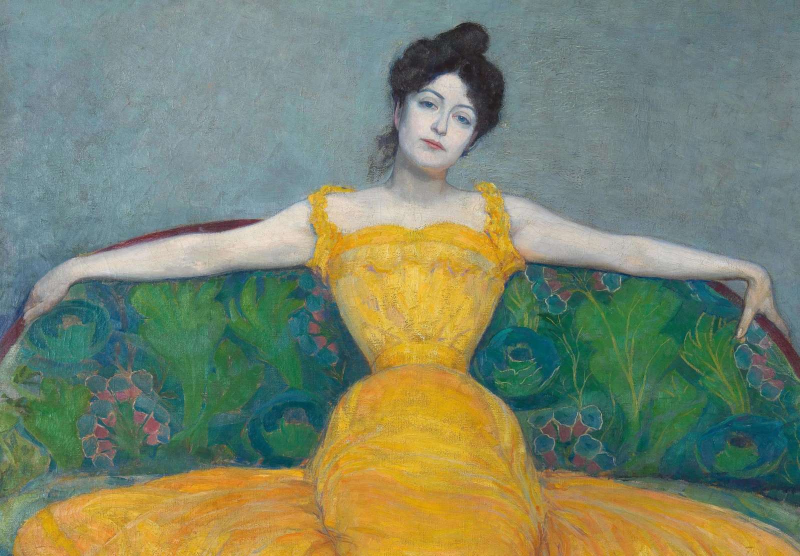 Reprodukcija „Moteris geltona suknele“, Max Kurzweil (1899)