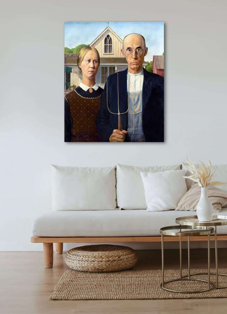 Reprodukcija „Amerikietiška gotika“, Grant Wood (1930)