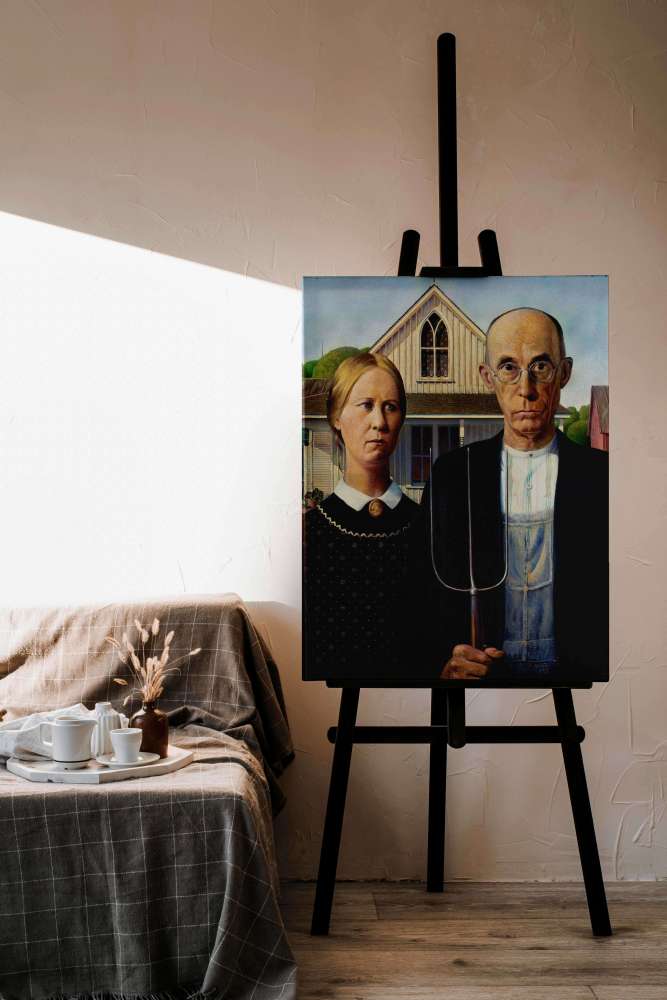 Reprodukcija „Amerikietiška gotika“, Grant Wood (1930)