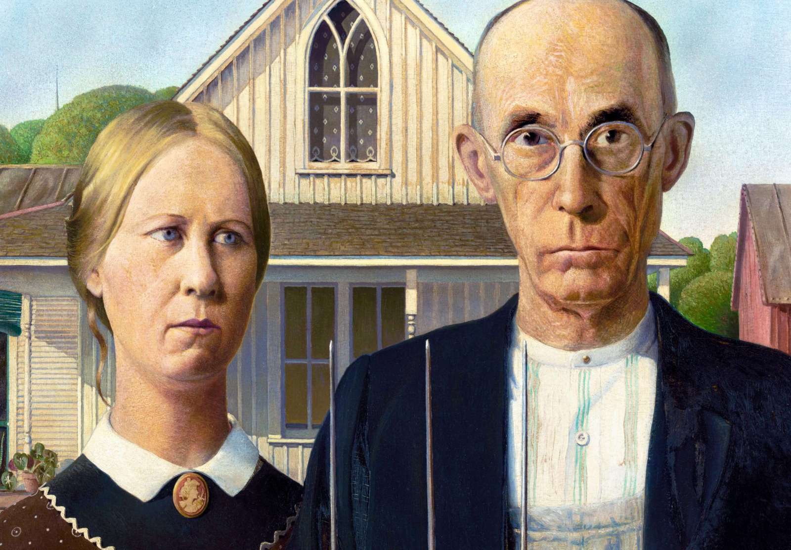Reprodukcija „Amerikietiška gotika“, Grant Wood (1930)