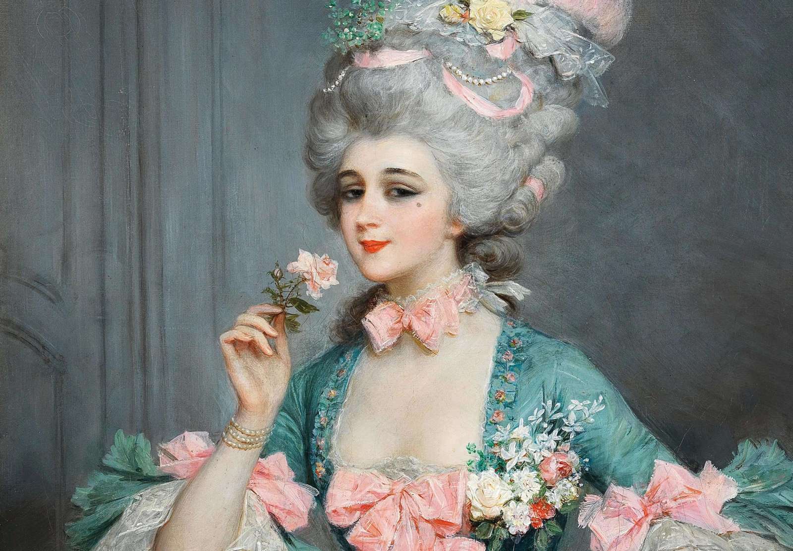Reprodukcija „Elegantiška dama su rožėmis“, Lucius Rossi