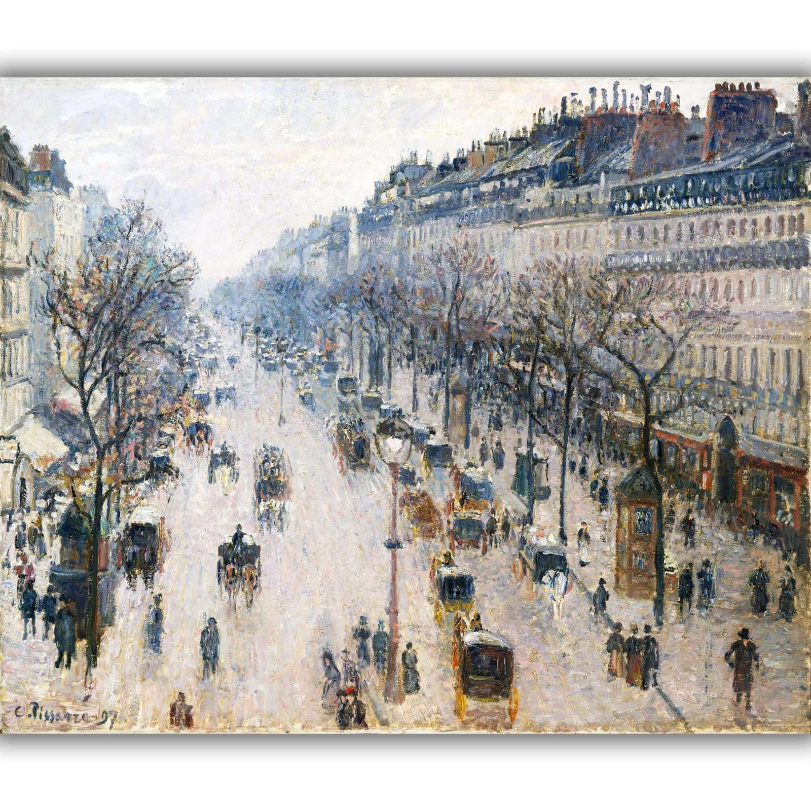 Reprodukcija „Montmartro bulvaras žiemos rytą“, Camille Pissarro (1897)