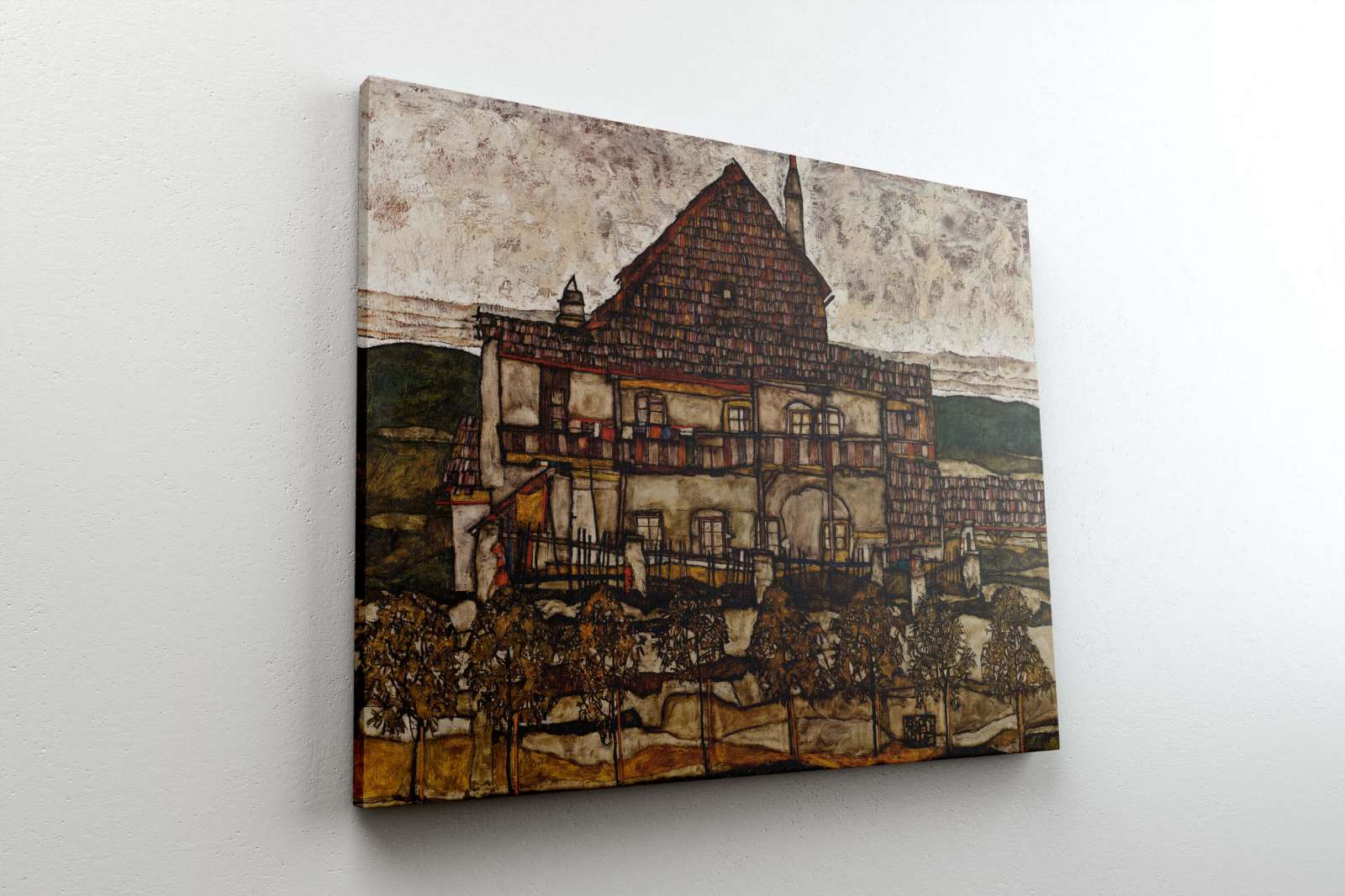 Reprodukcija „Namas su čerpių stogu“, Egon Schiele (1915)