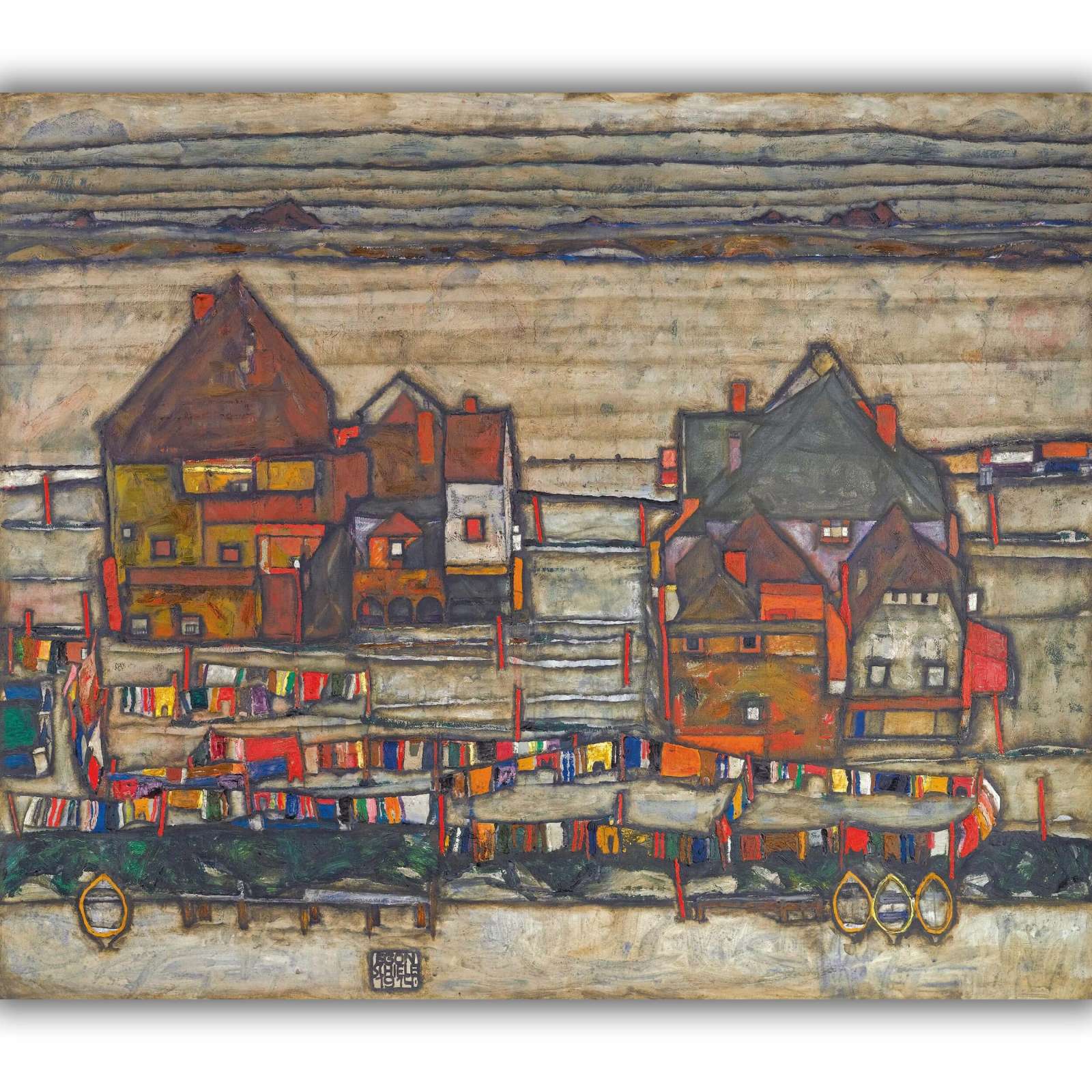 Reprodukcija „Namai su skalbiniais“, Egon Schiele (1914)
