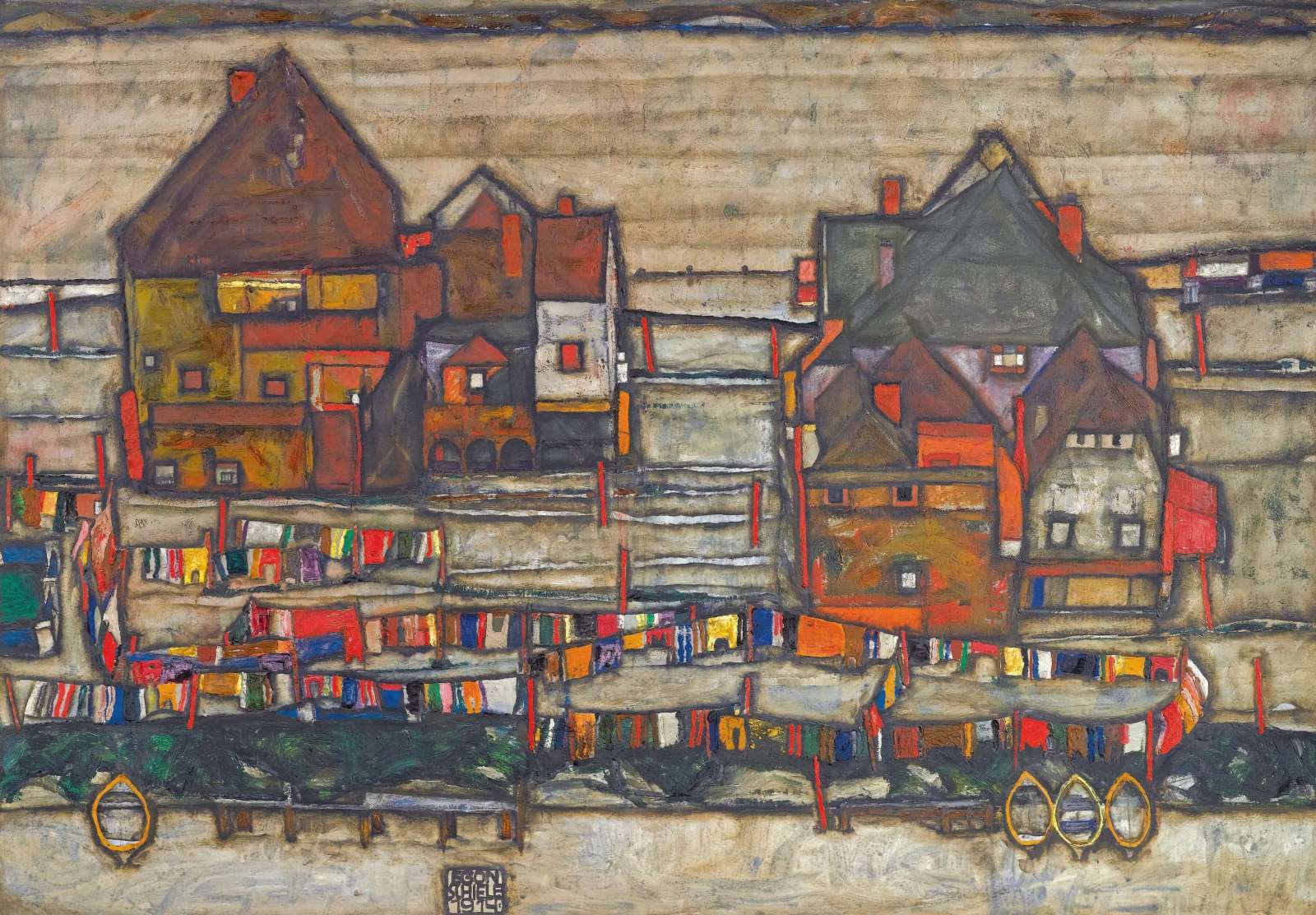 Reprodukcija „Namai su skalbiniais“, Egon Schiele (1914)