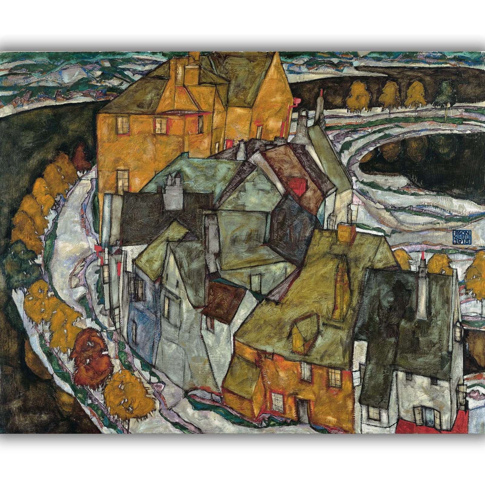 Reprodukcija „Namų pusmėnulis“, Egon Schiele (1915)