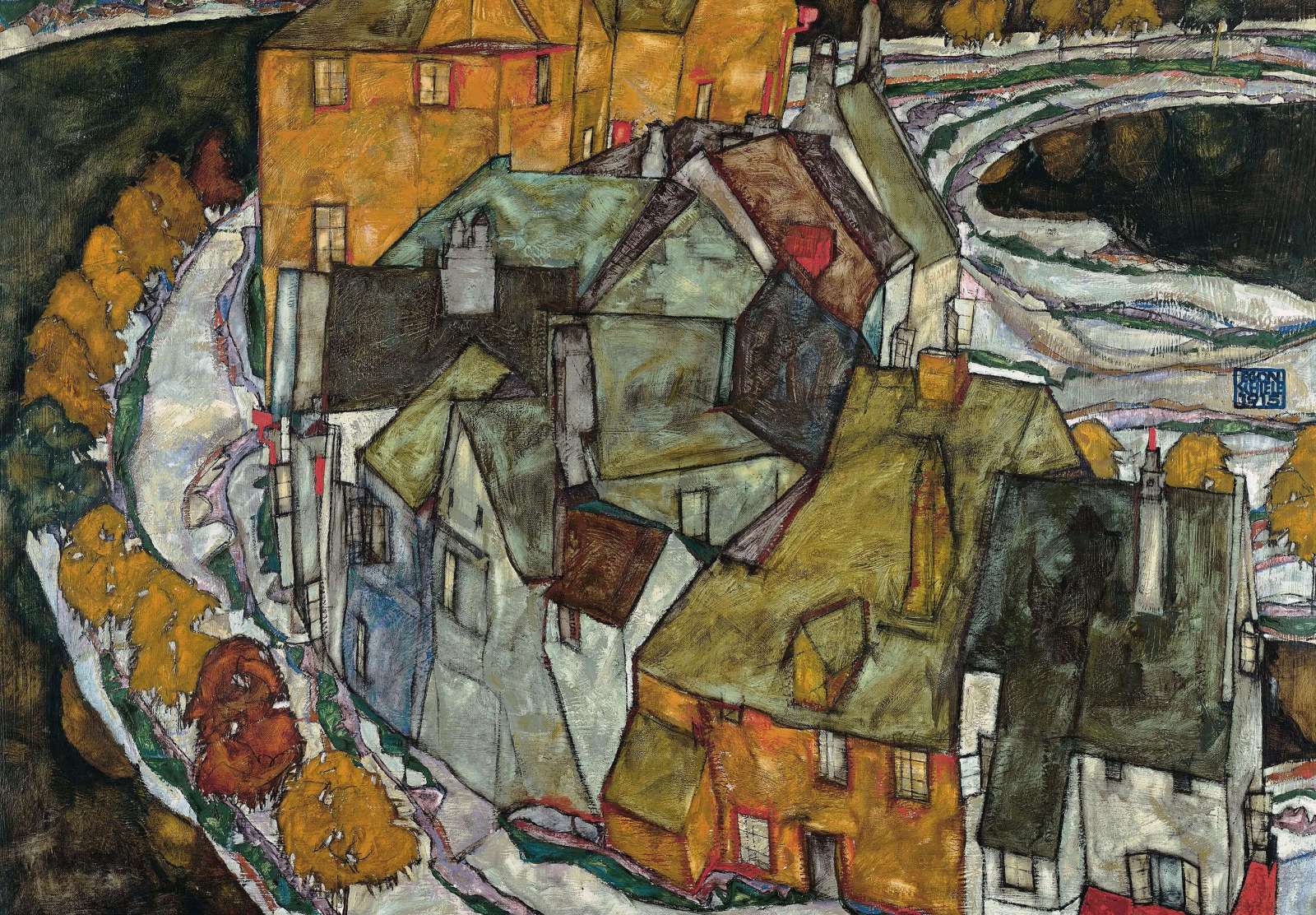 Reprodukcija „Namų pusmėnulis“, Egon Schiele (1915)