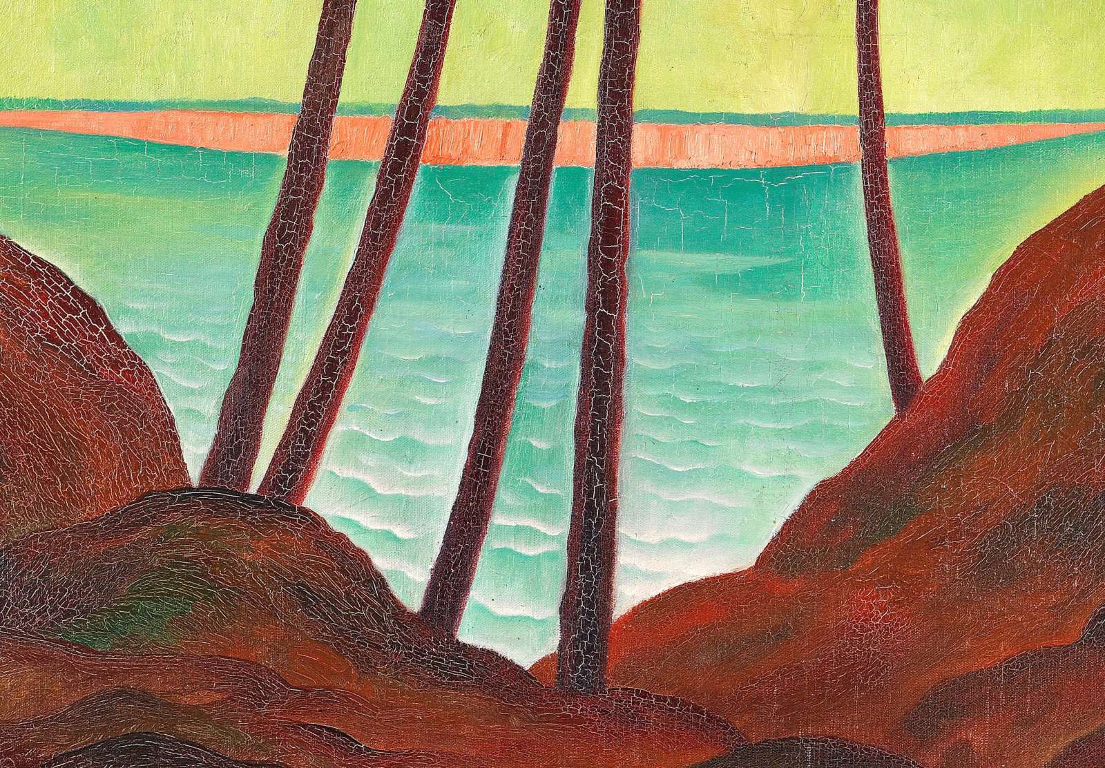 Reprodukcija „Pušys su raudonu debesiu“, Gustav Wunderwald (1909)