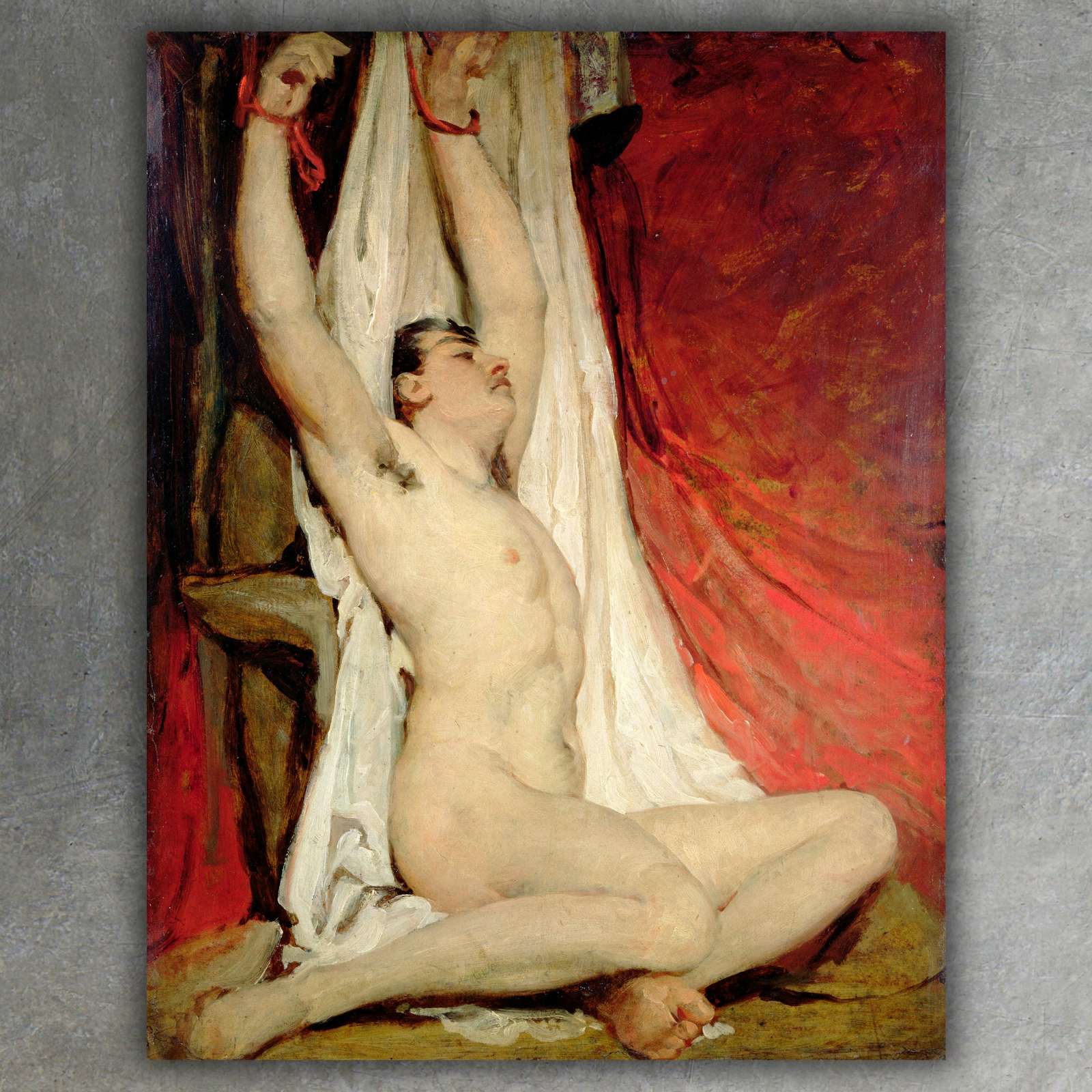 Reprodukcija „Nuogas vyras su ištiestomis rankomis“, William Etty (1828)