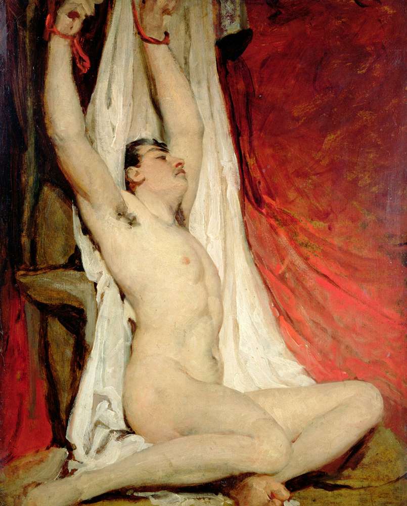 Reprodukcija „Nuogas vyras su ištiestomis rankomis“, William Etty (1828)