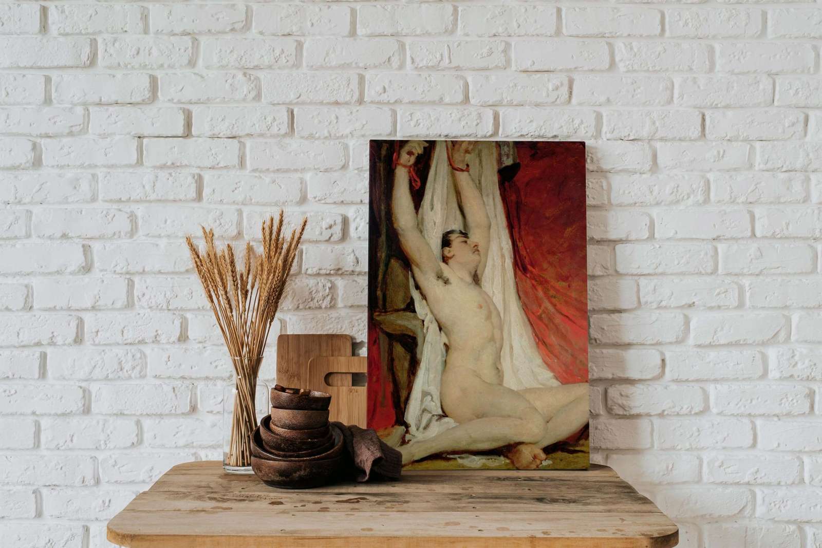 Reprodukcija „Nuogas vyras su ištiestomis rankomis“, William Etty (1828)
