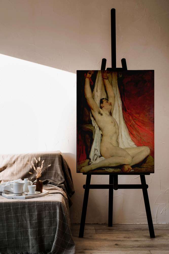 Reprodukcija „Nuogas vyras su ištiestomis rankomis“, William Etty (1828)