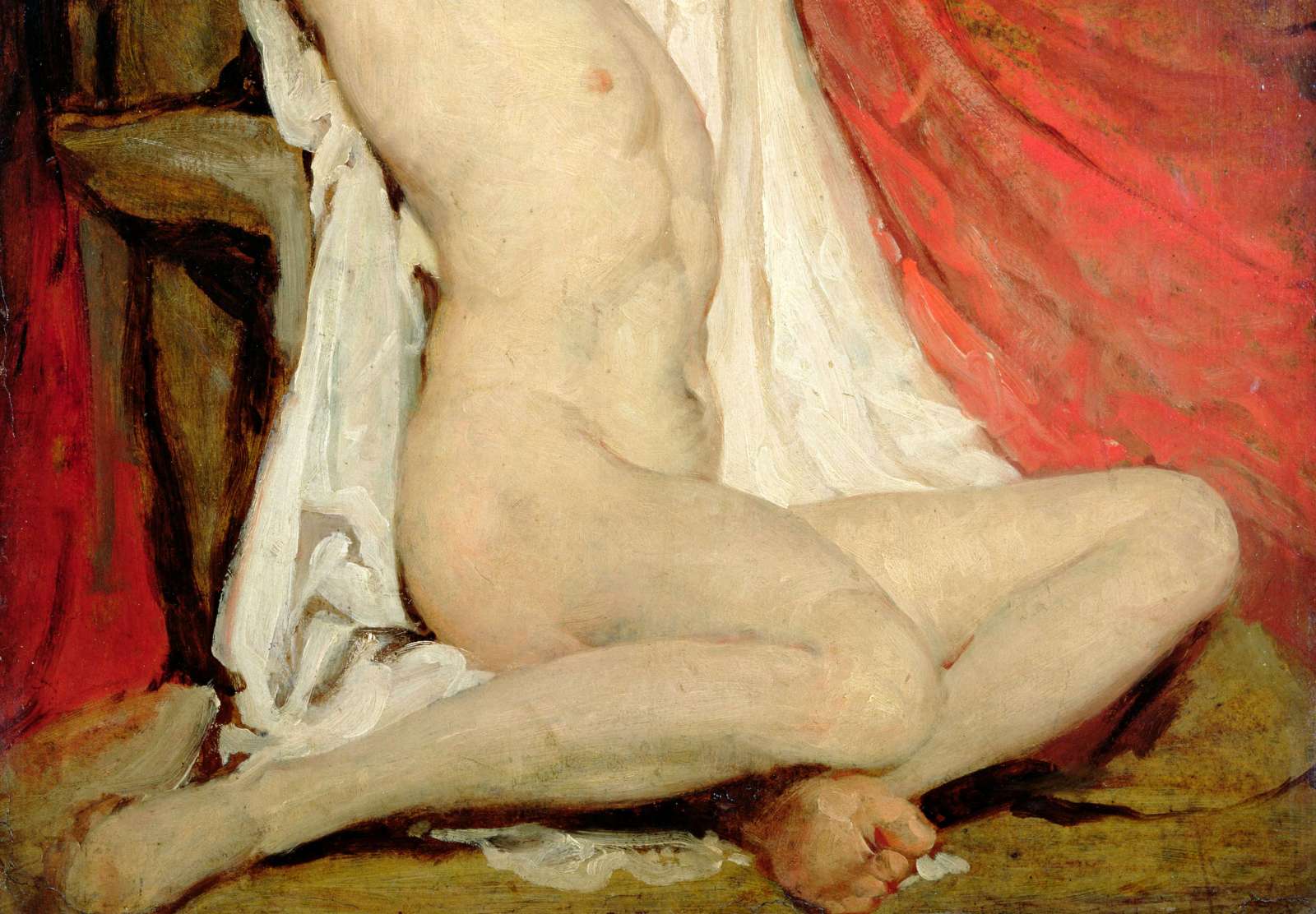 Reprodukcija „Nuogas vyras su ištiestomis rankomis“, William Etty (1828)