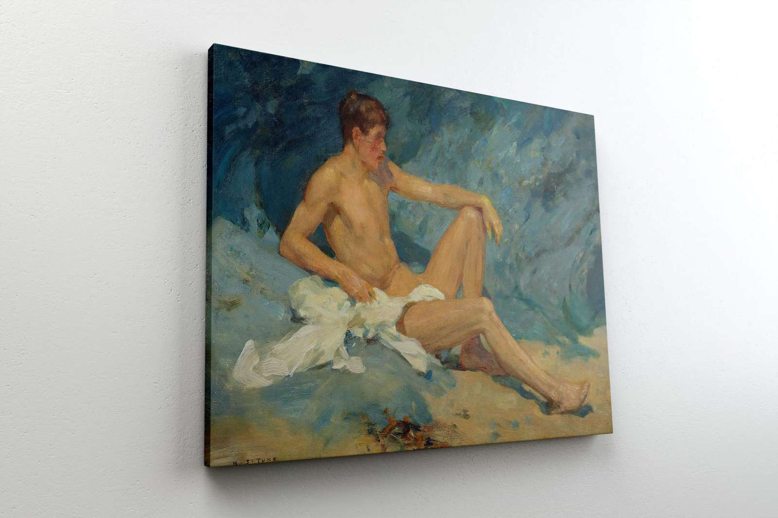Reprodukcija „Nuogas vyras, gulintis ant uolų“, Henry Scott Tuke