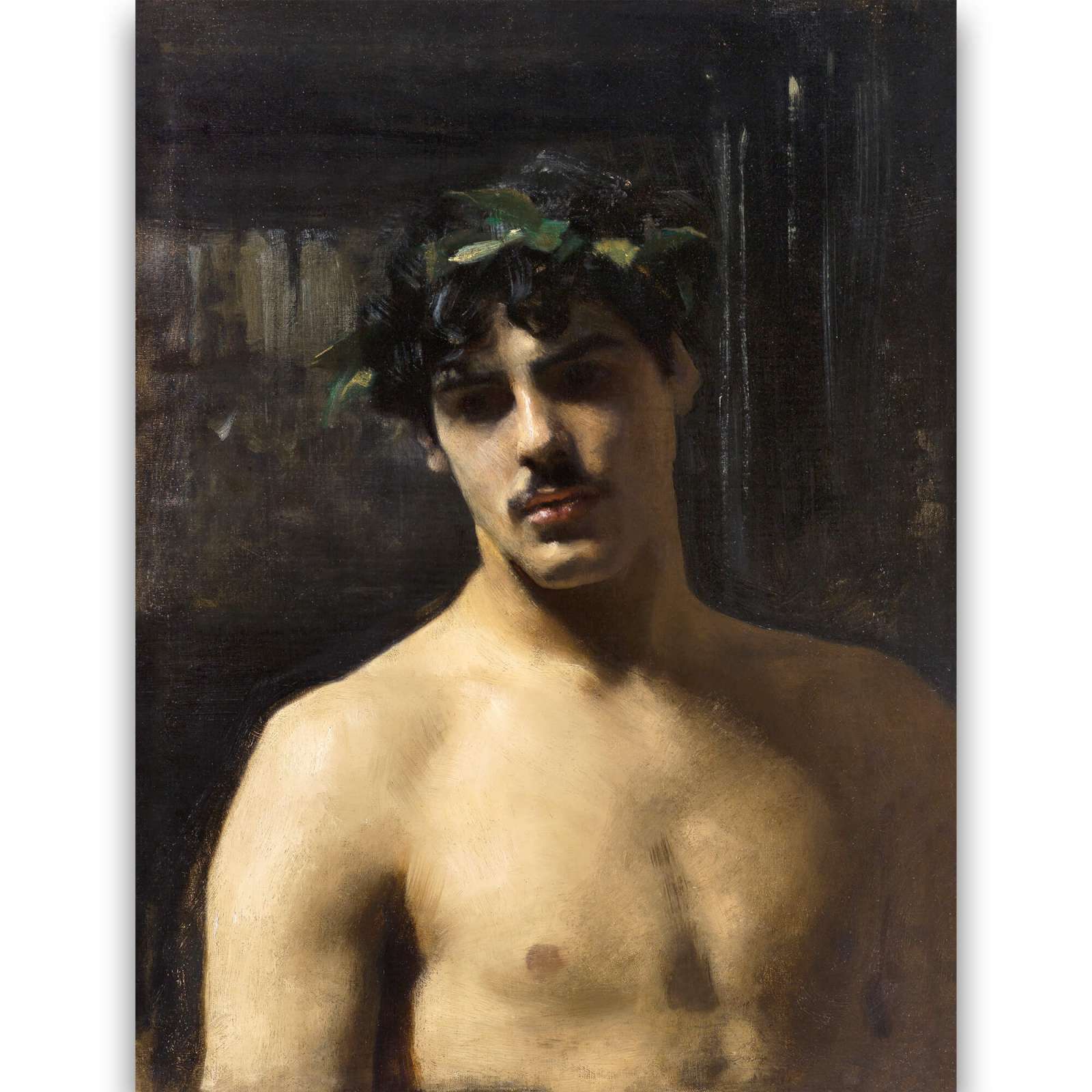 Reprodukcija „Vyras su laurų vainiku“, John Singer Sargent (1880)