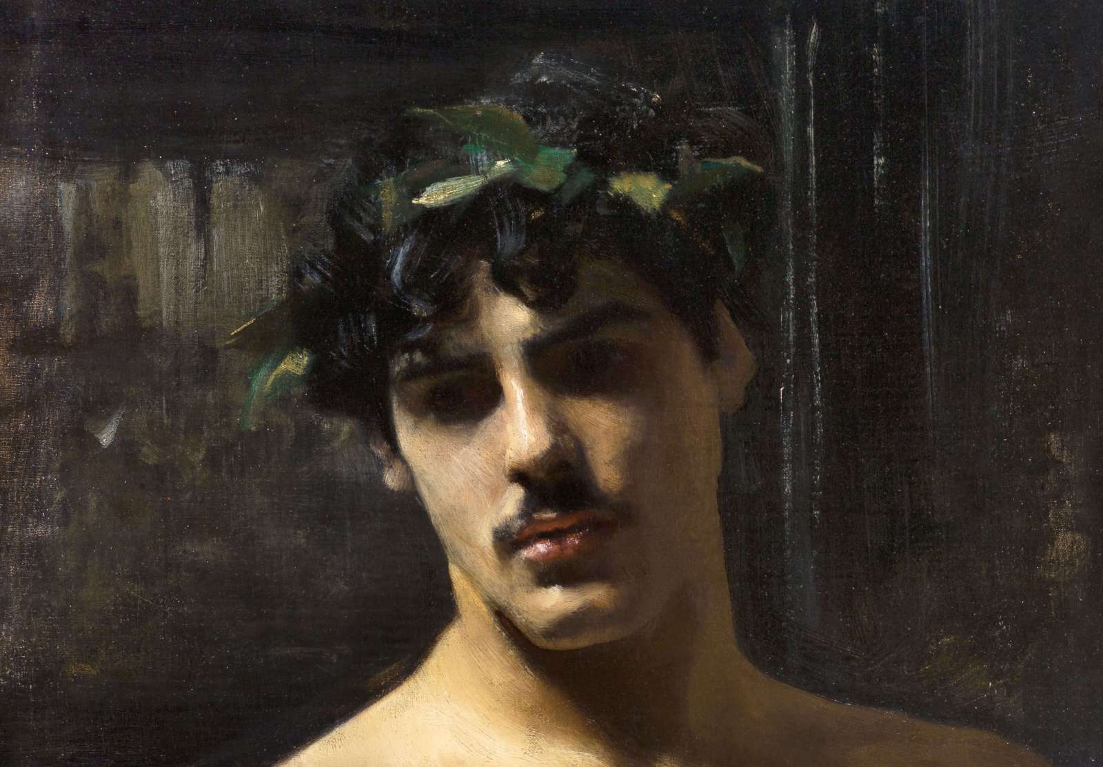 Reprodukcija „Vyras su laurų vainiku“, John Singer Sargent (1880)