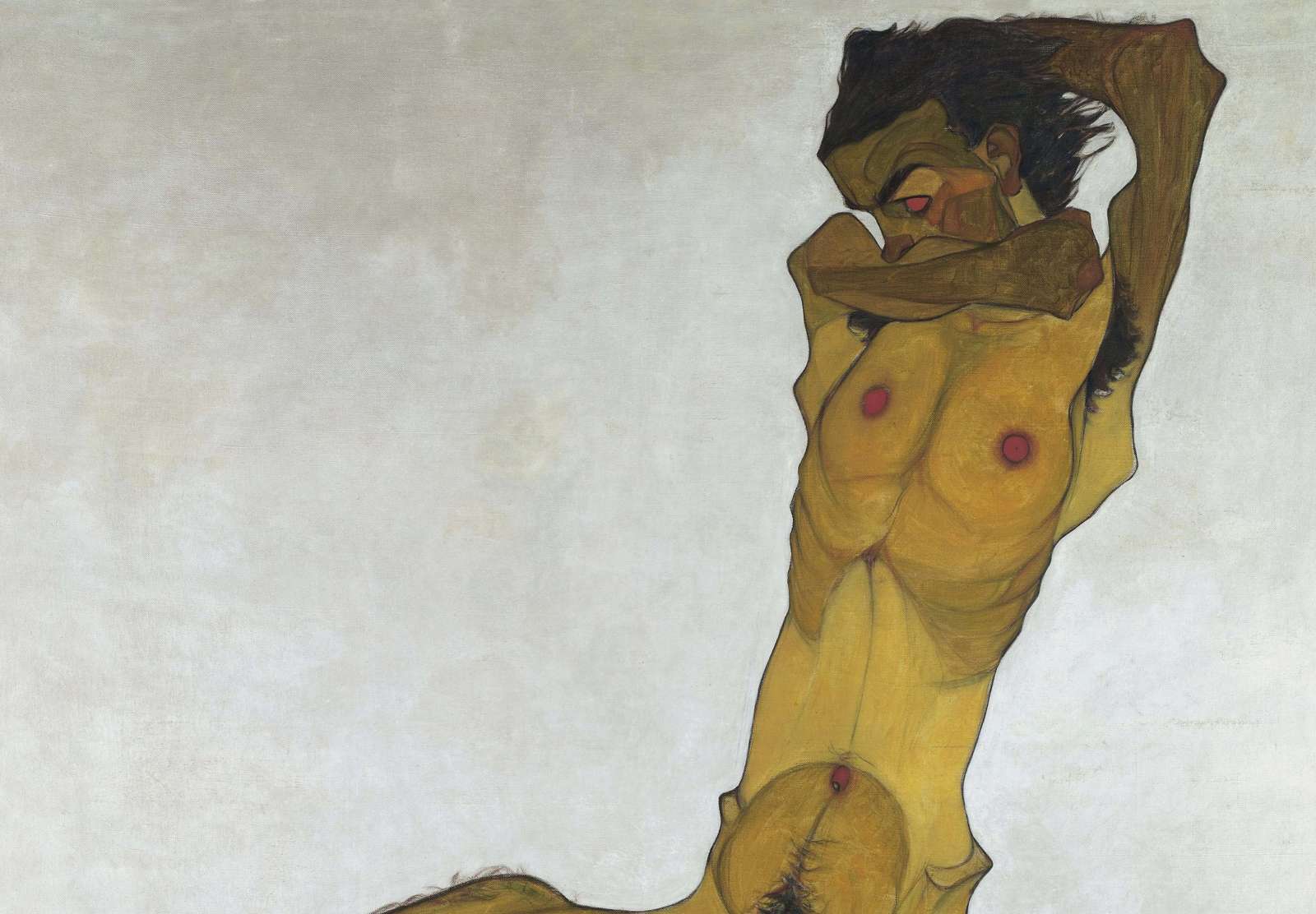Reprodukcija „Sėdintis vyras (autoportretas)“, Egon Schiele (1910)