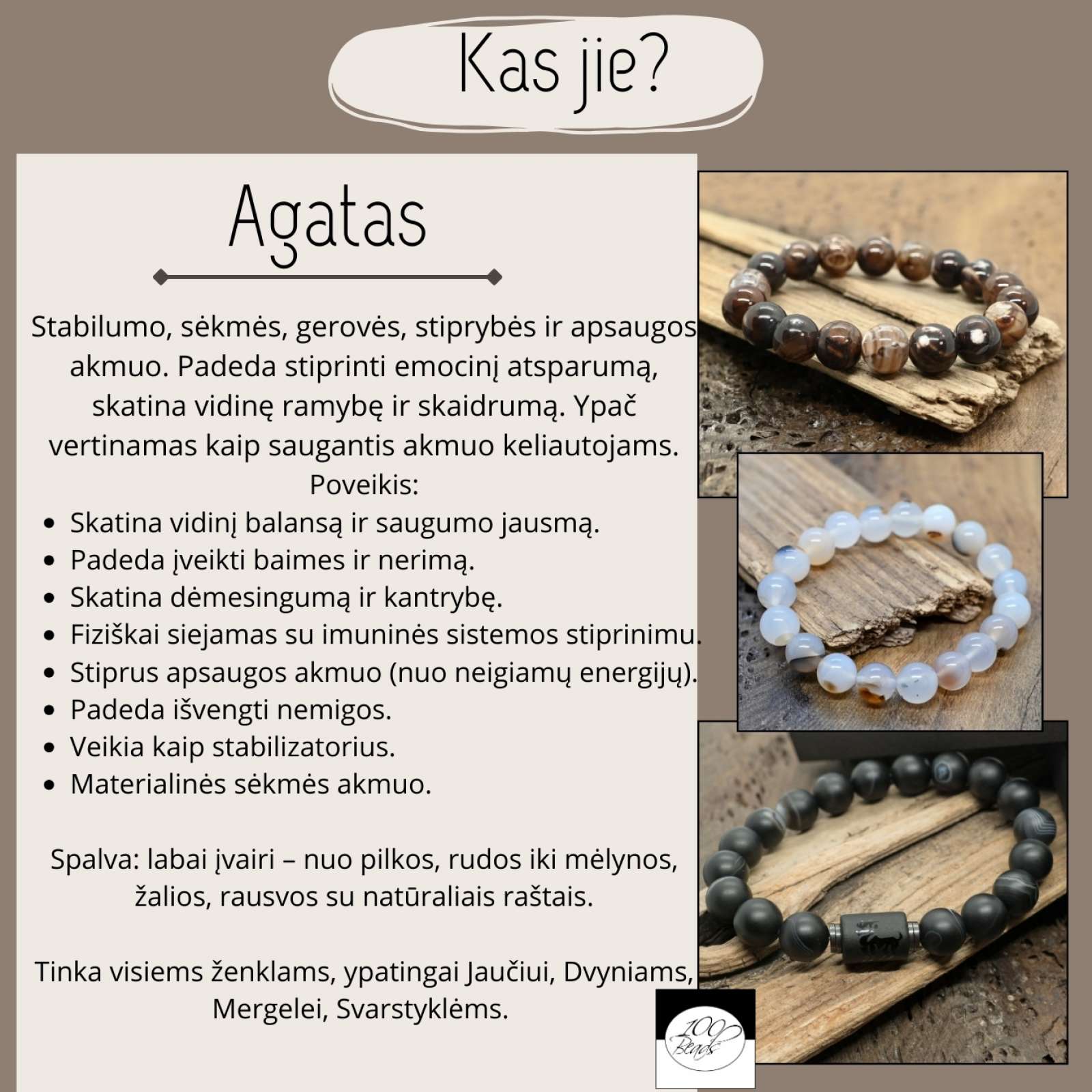 Natūralių akmenukų vyriška apyrankė Dvynių ženklui.