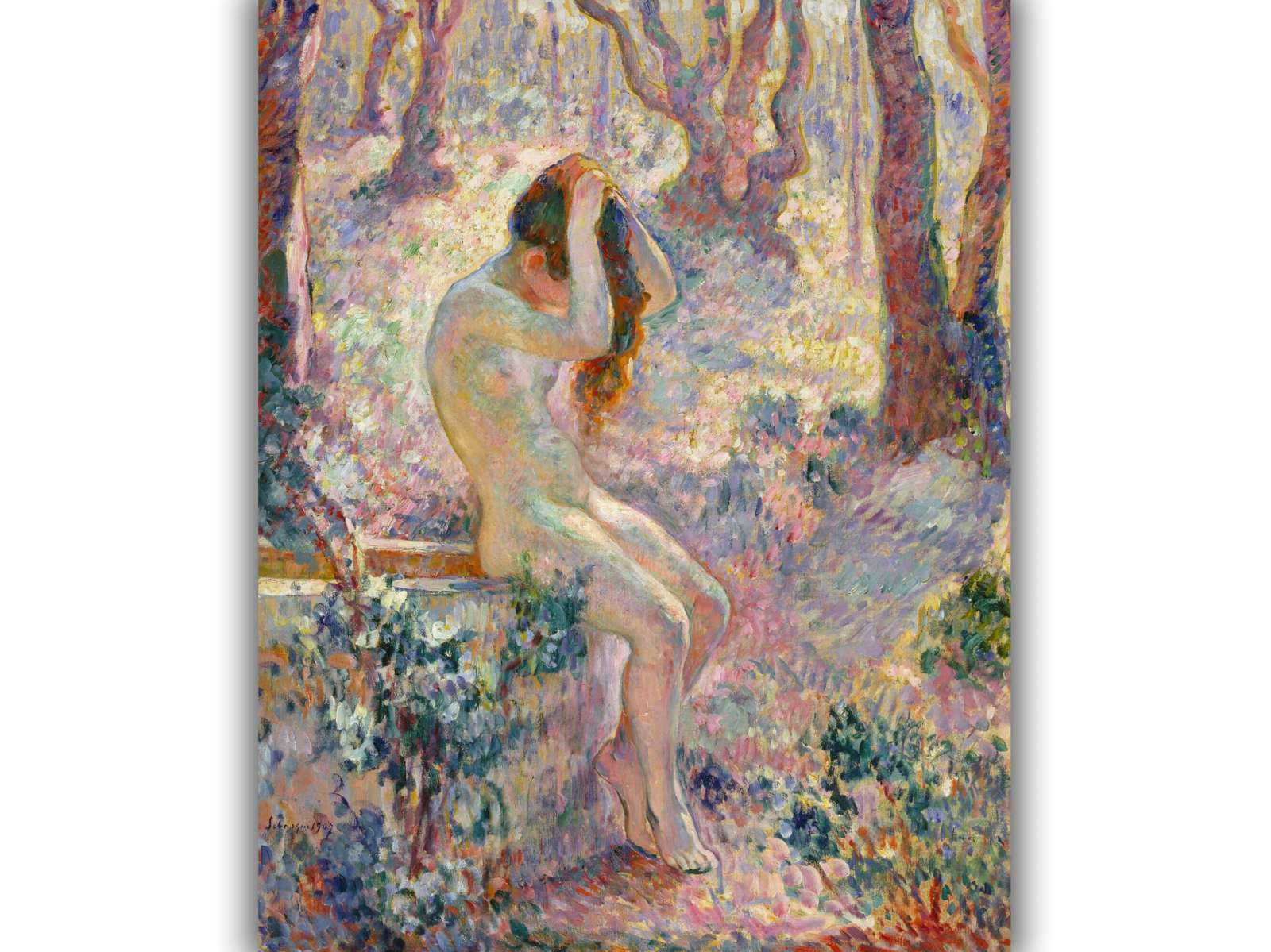 Reprodukcija „Jauna nuoga mergina sėdinti ant šulinio krašto“, Henri Lebasque (1907)